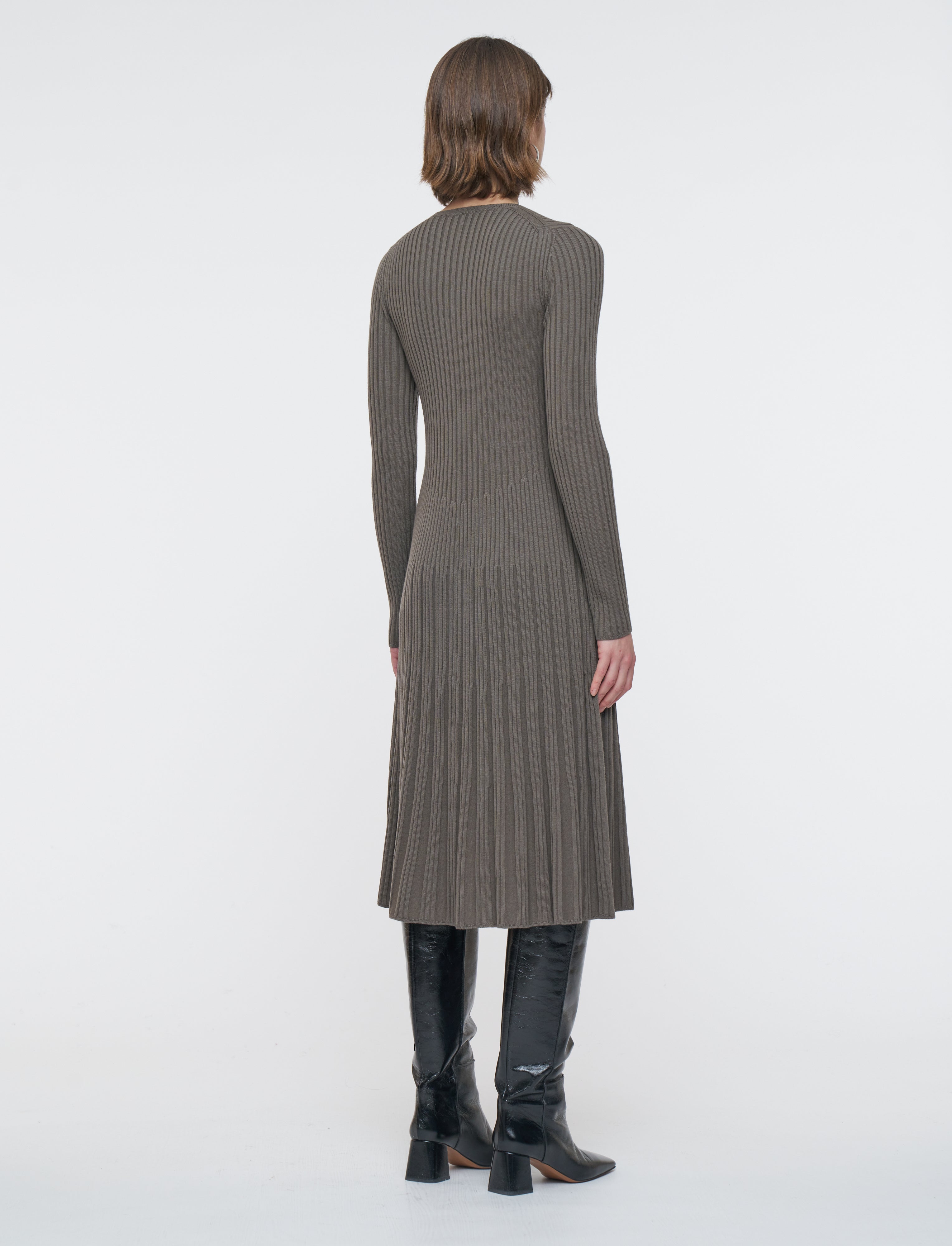 Merino Rib Knit Dress in Brown | JOSEPH US Merino Rib Knit Dress in Brown | JOSEPH US
