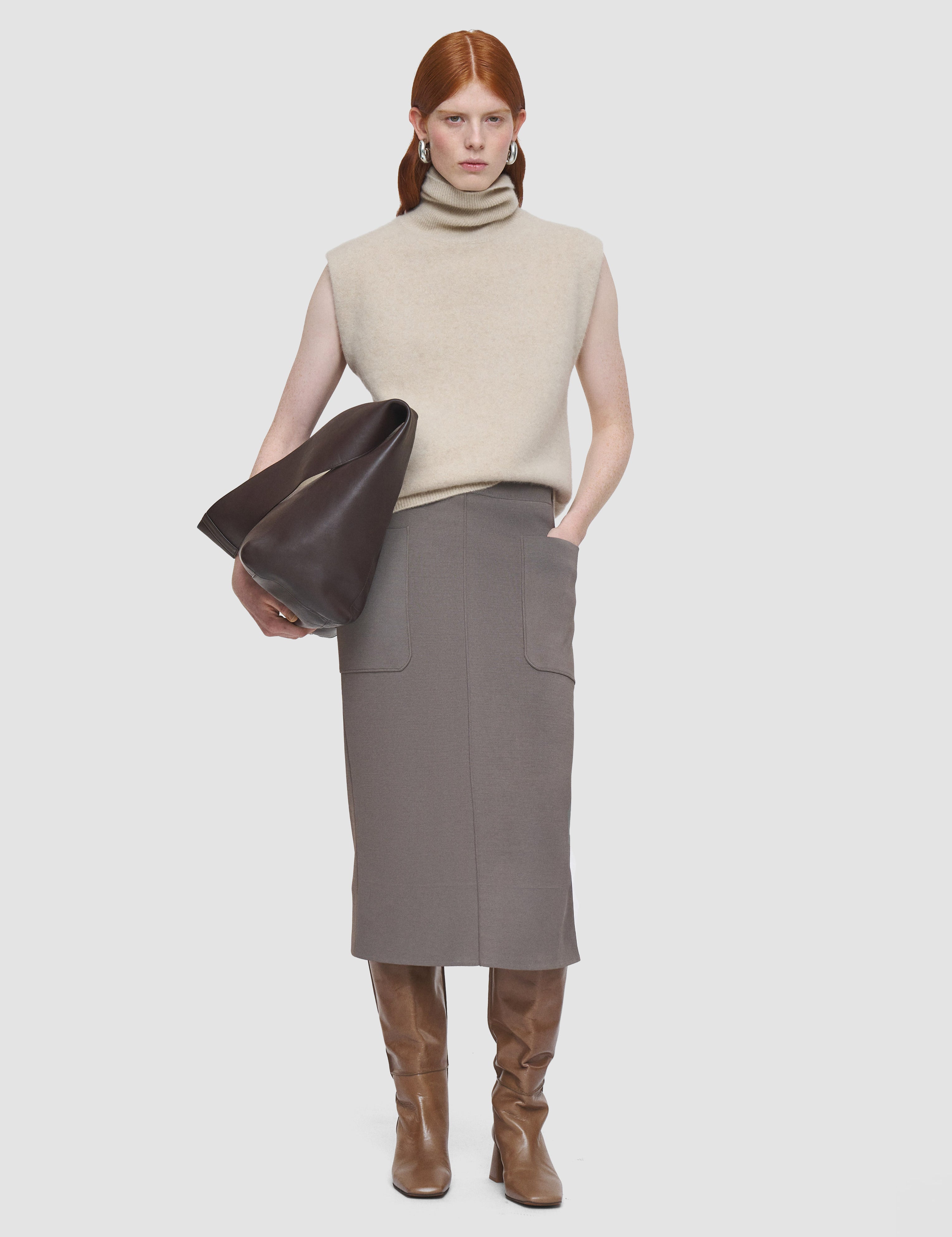 Brown Milano Knit Stretch Skirt - Joseph