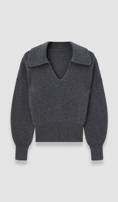 Grey Light Cardigan Stitch Open Neck Jumper - Joseph