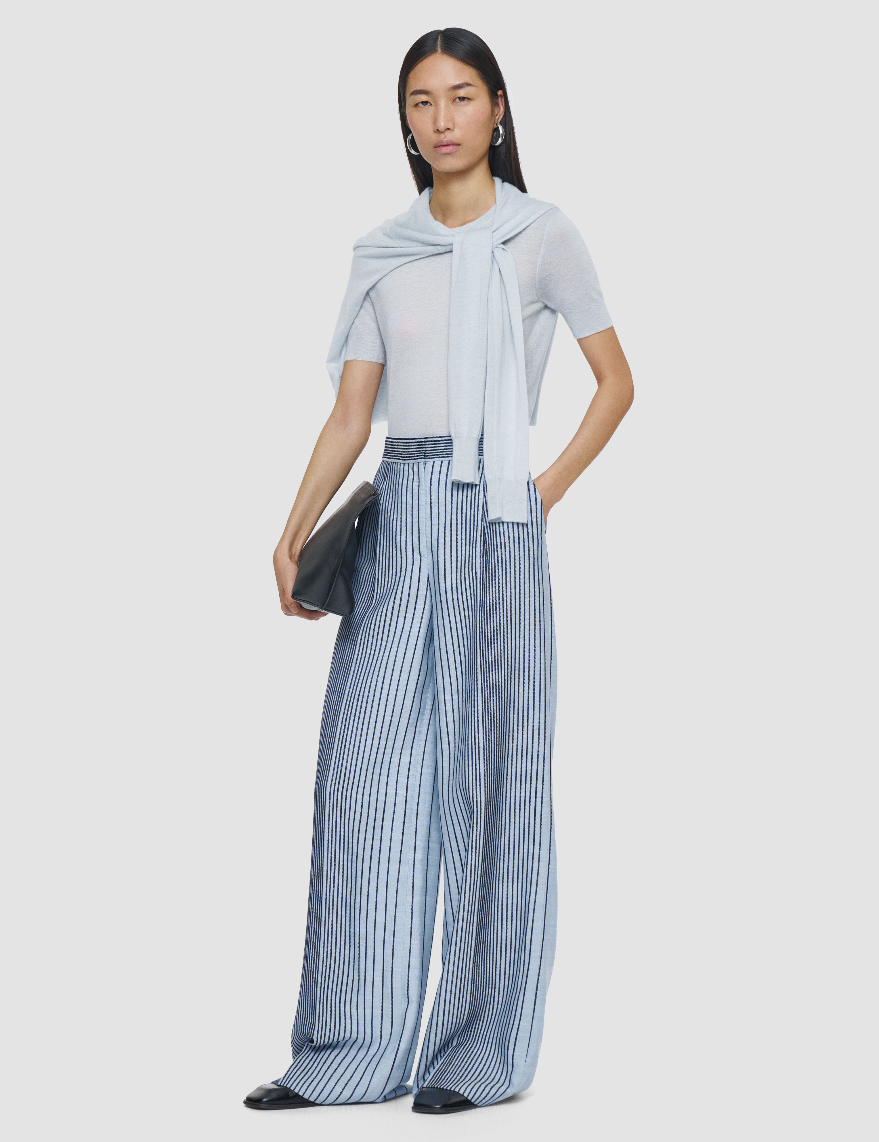 Blue Alanel Embroidered Stripes Trousers - Joseph