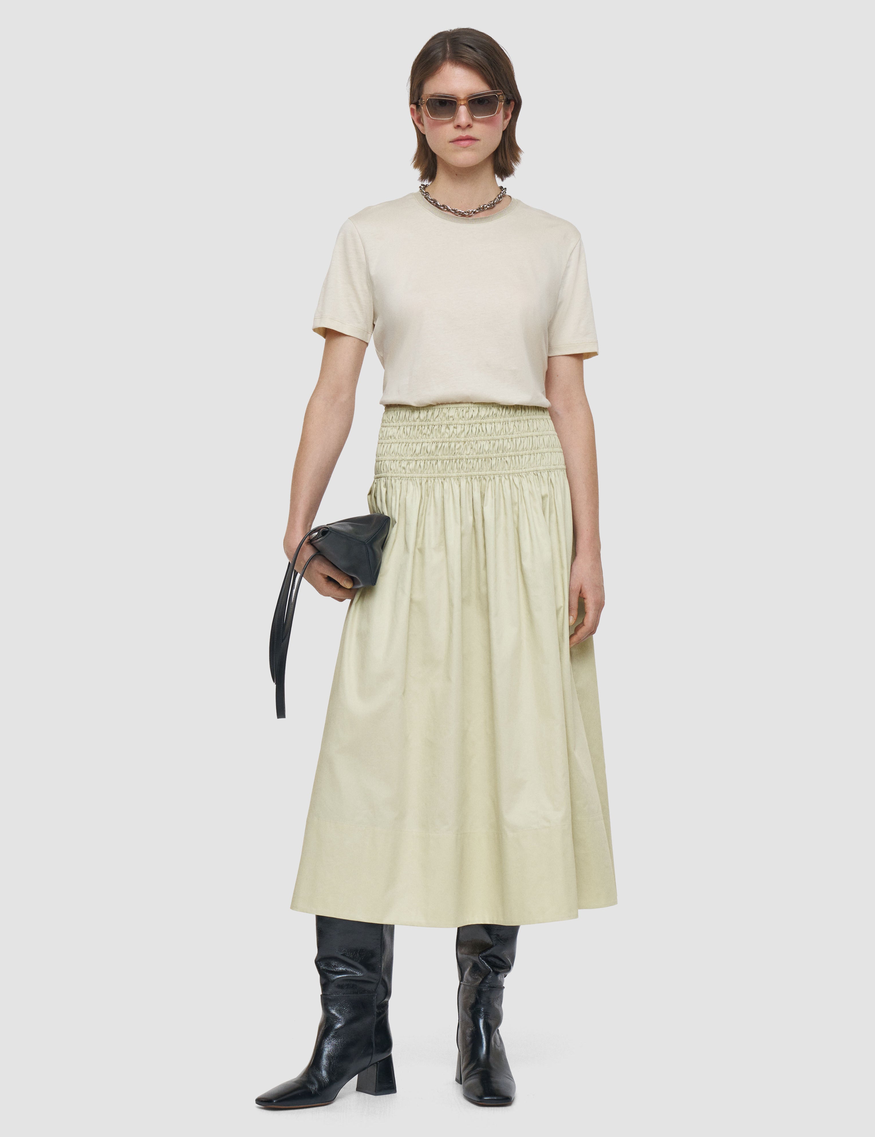 Beige Leonie Cotton Sateen Skirt - Joseph