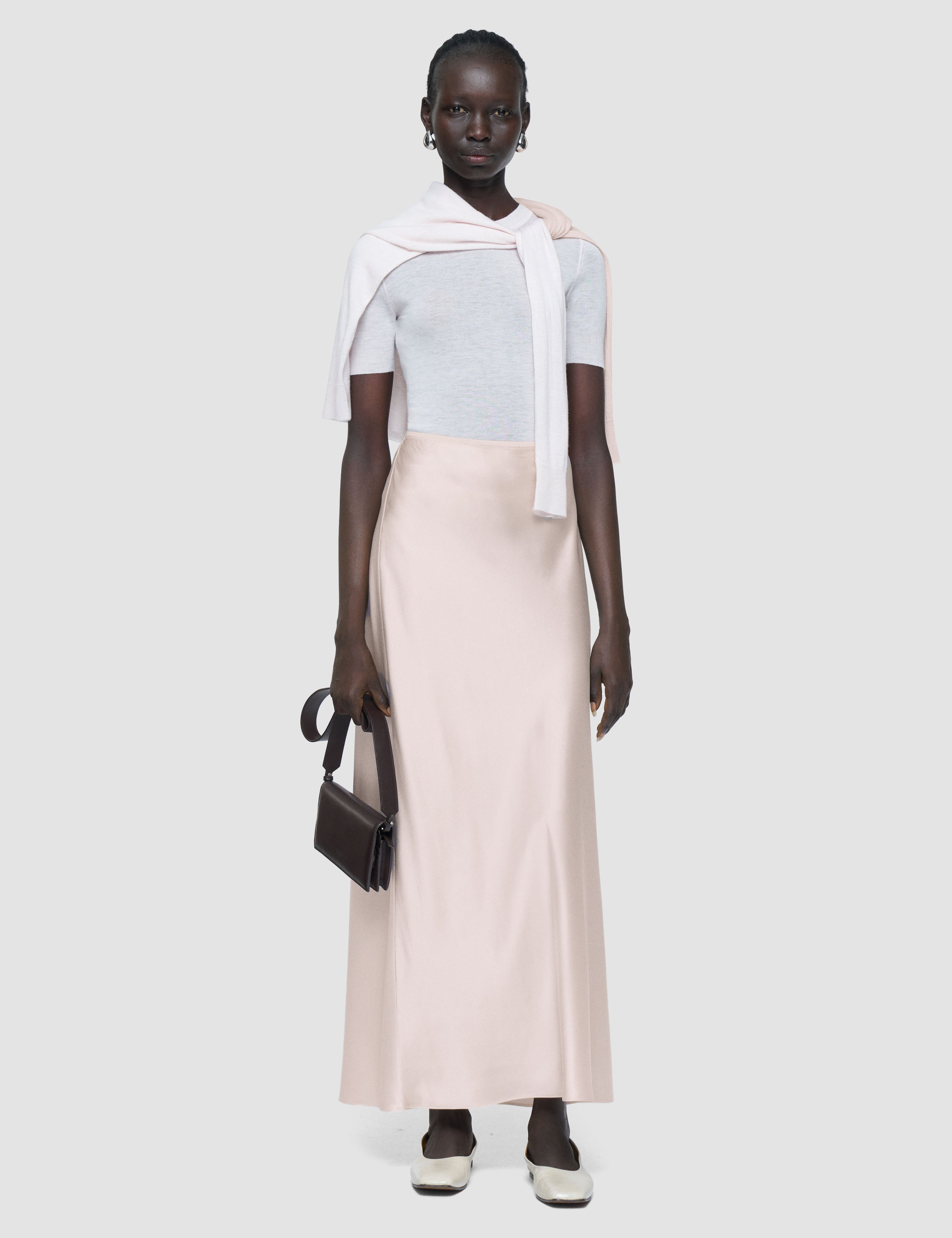 Pink Isaak Long Silk Satin Skirt - Joseph