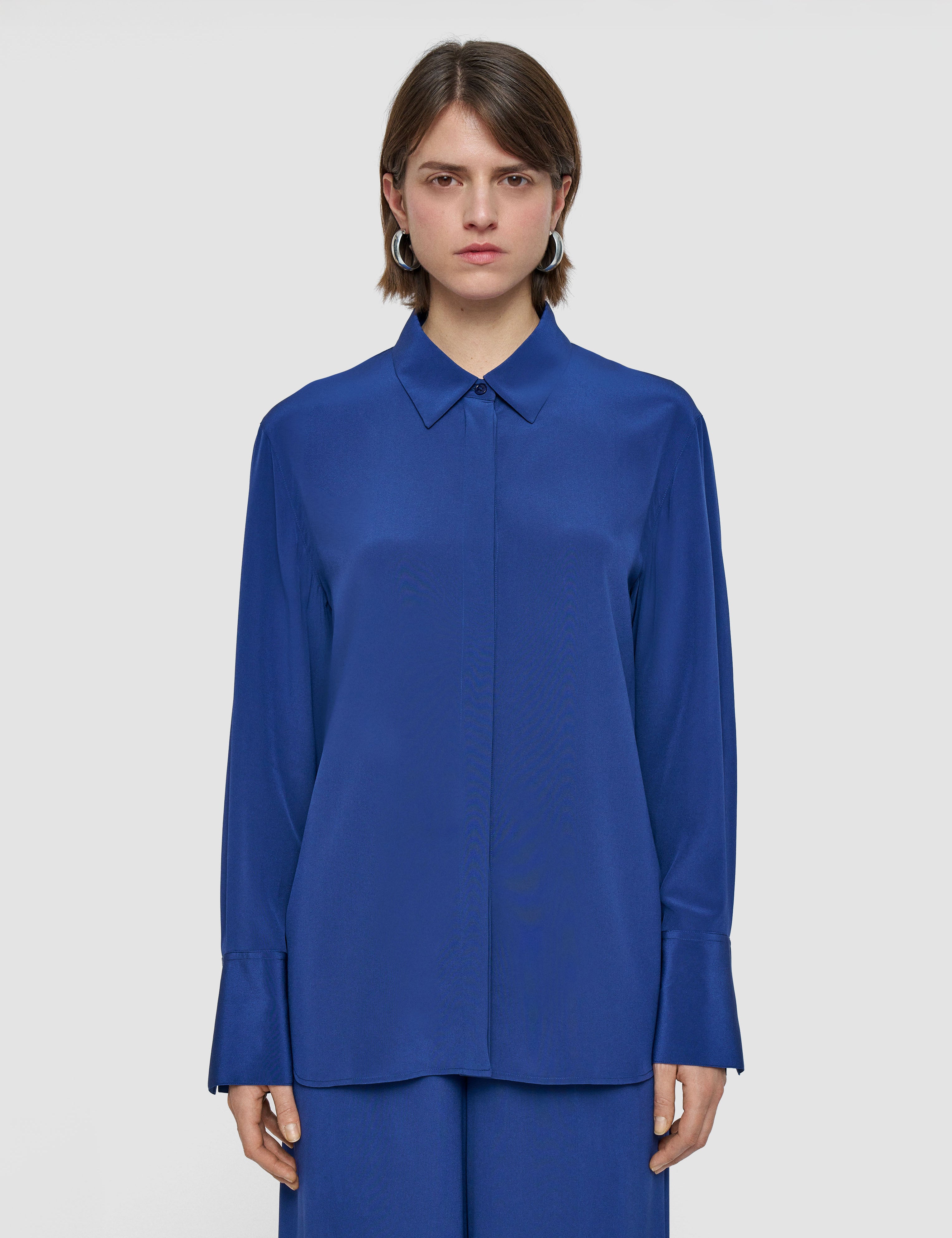 Blue Bold Crepe de Soie Silk Blouse - Joseph
