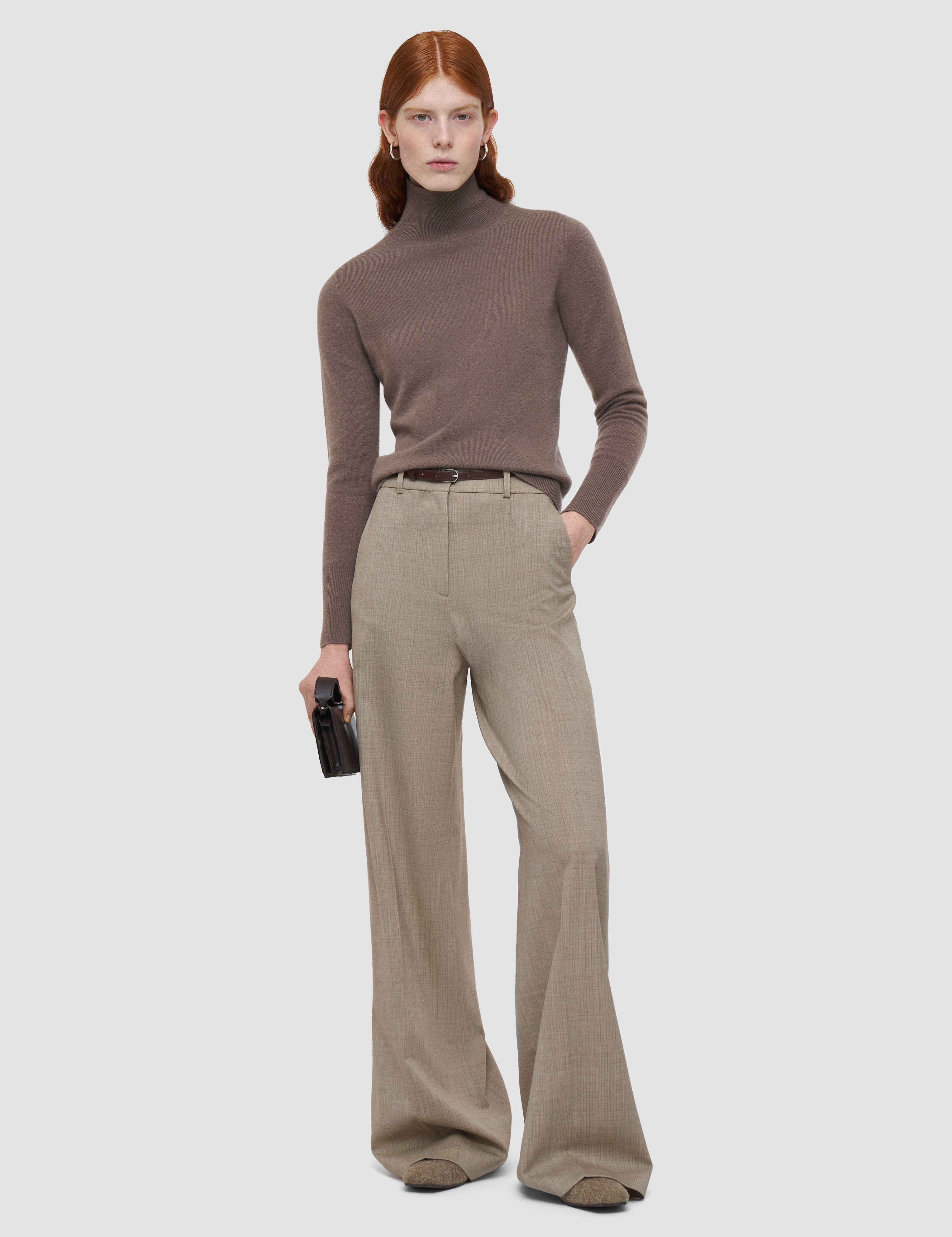 Beige Alana Melange Wool Trousers - Joseph