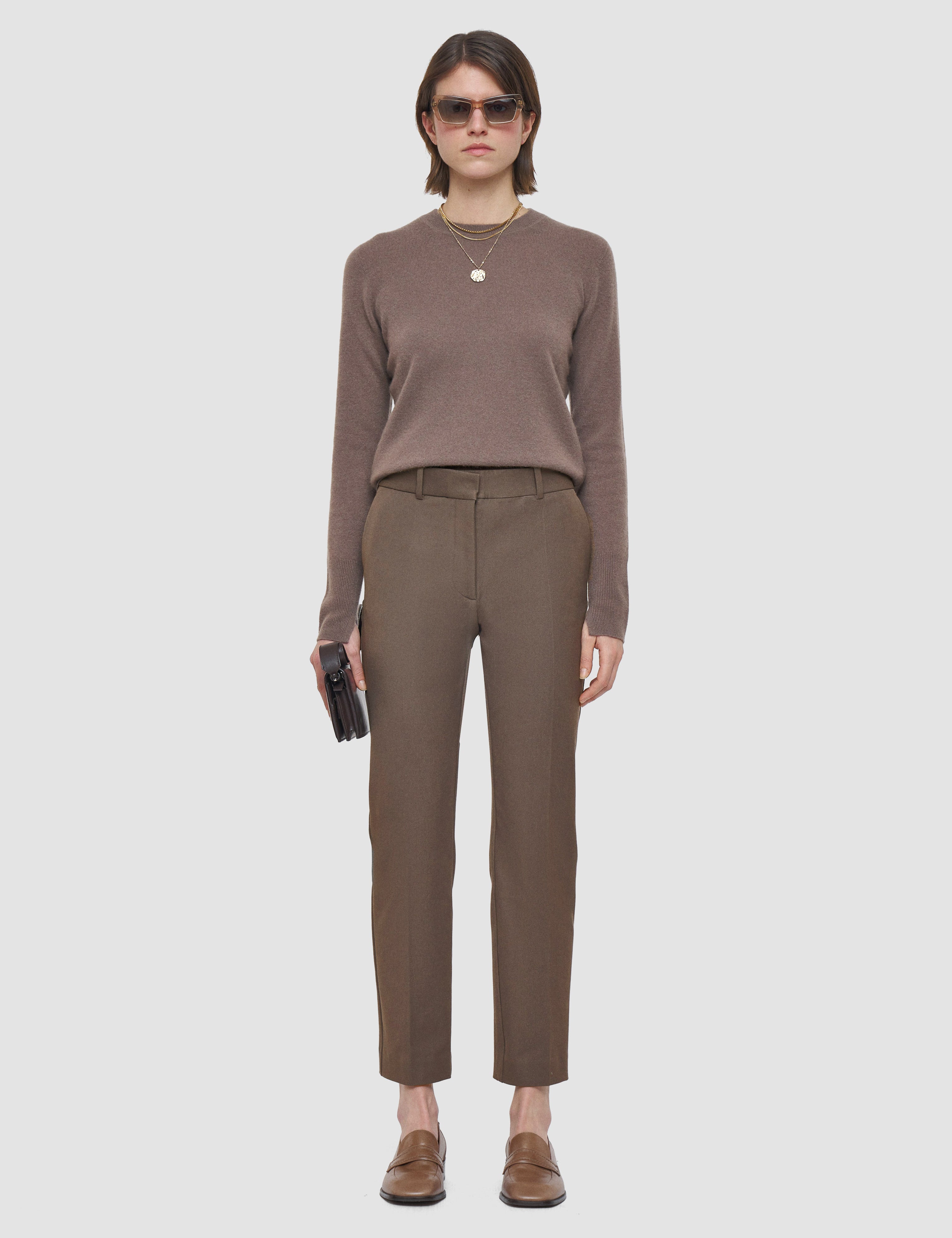 Brown Coleman Gabardine Stretch Trousers - Joseph