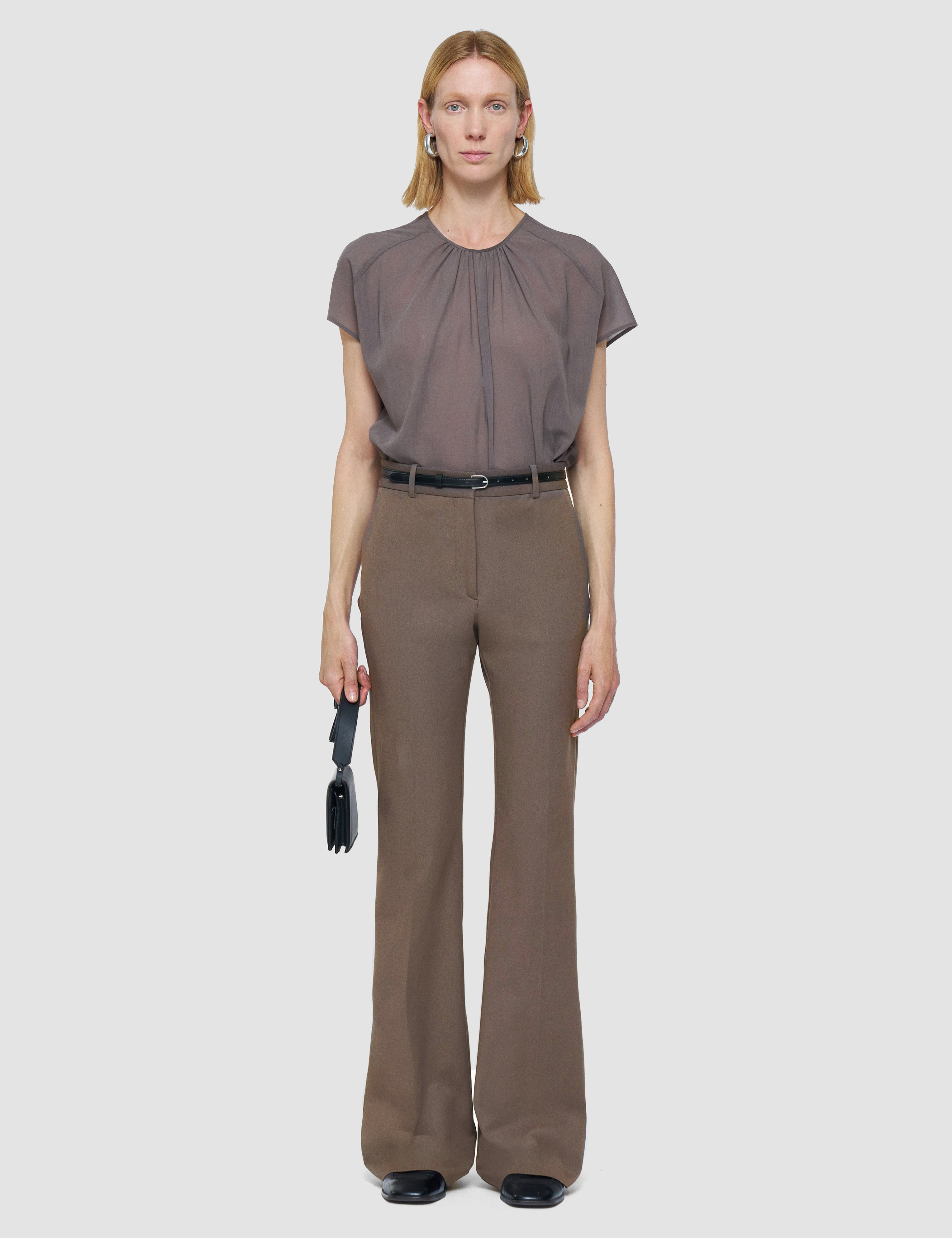 Brown Tafira Gabardine Stretch Trousers - Joseph