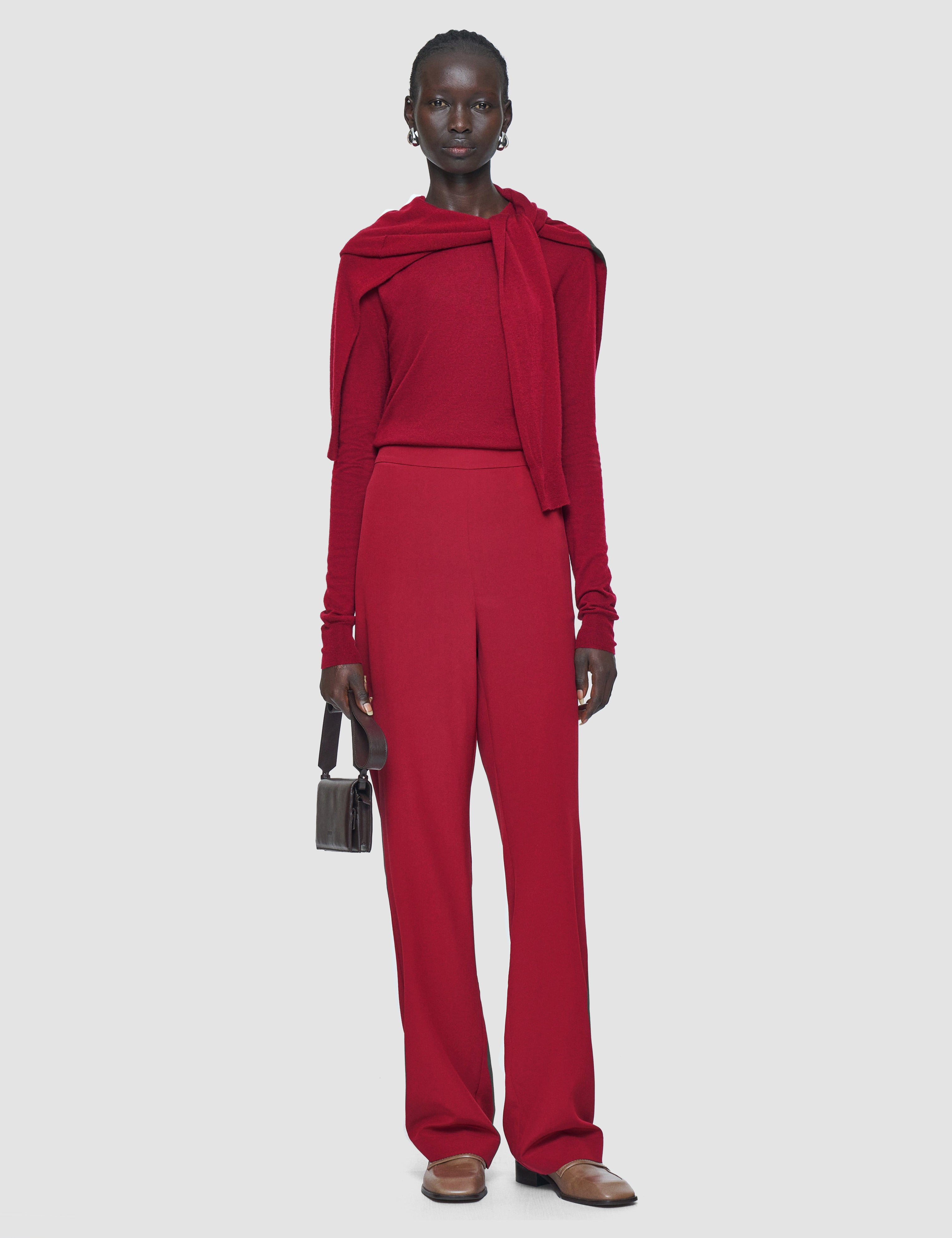 Red Sahel Crepe de Chine Silk Trousers - Joseph
