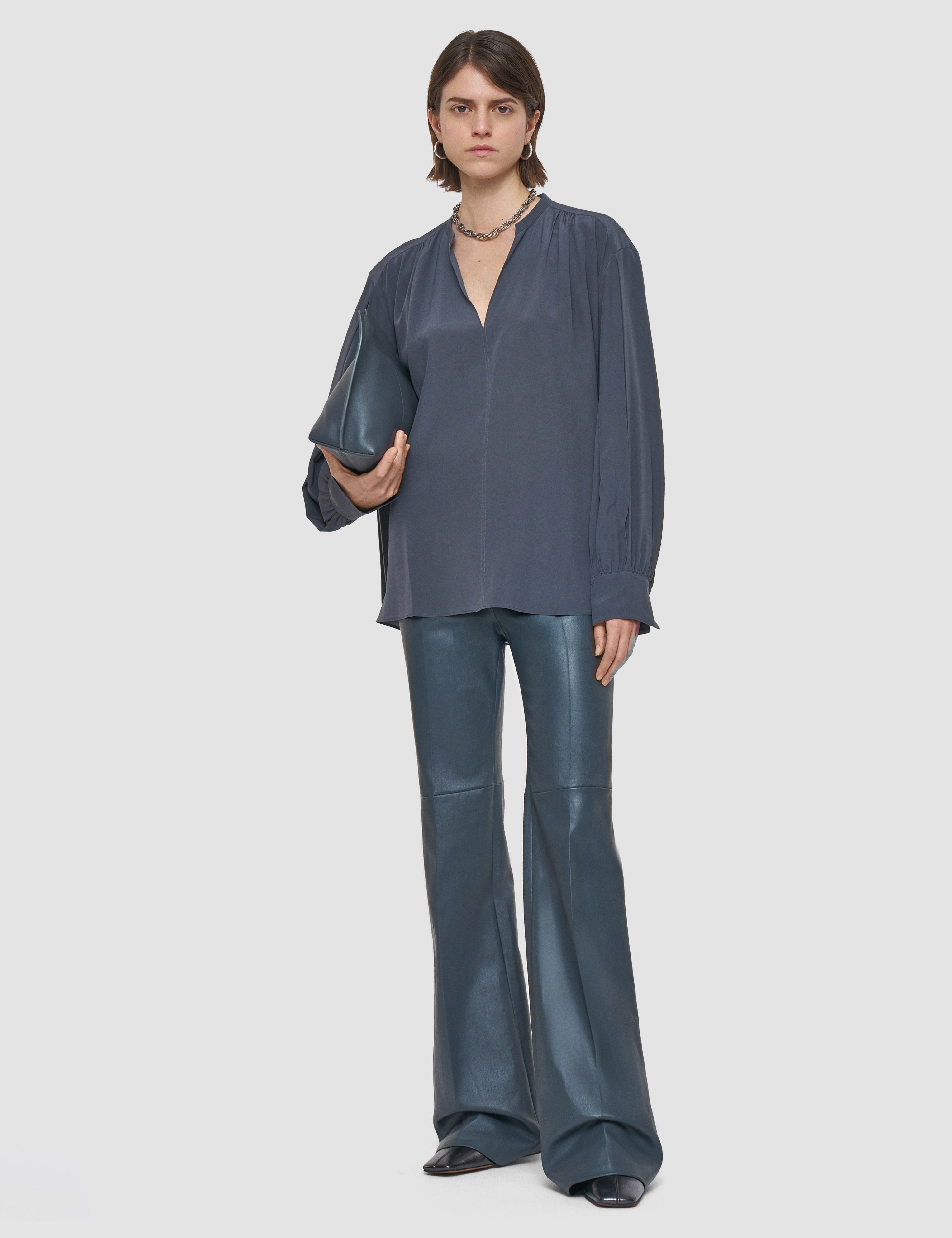 Grey Blondel Crepe de Chine Silk Blouse - Joseph