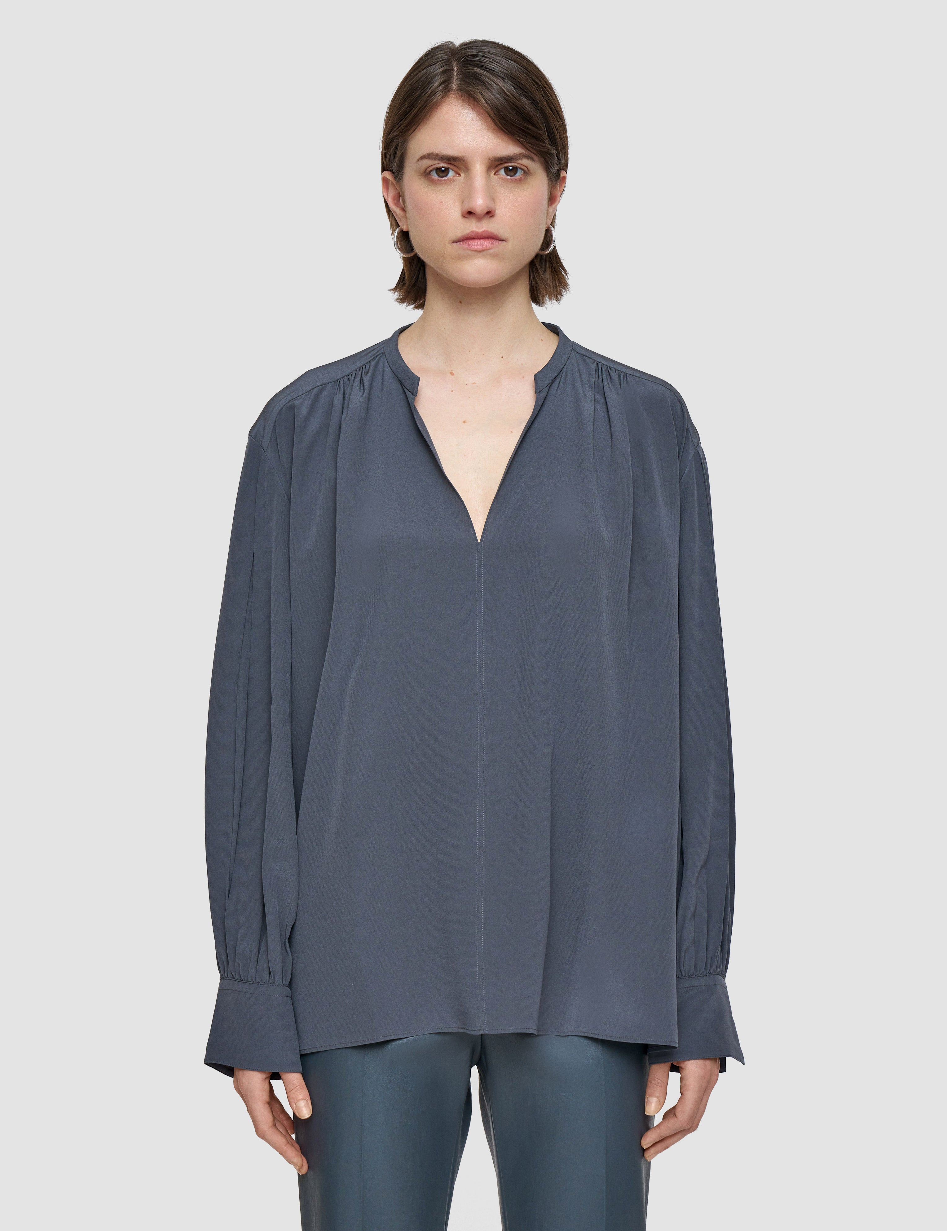 Grey Blondel Crepe de Chine Silk Blouse - Joseph