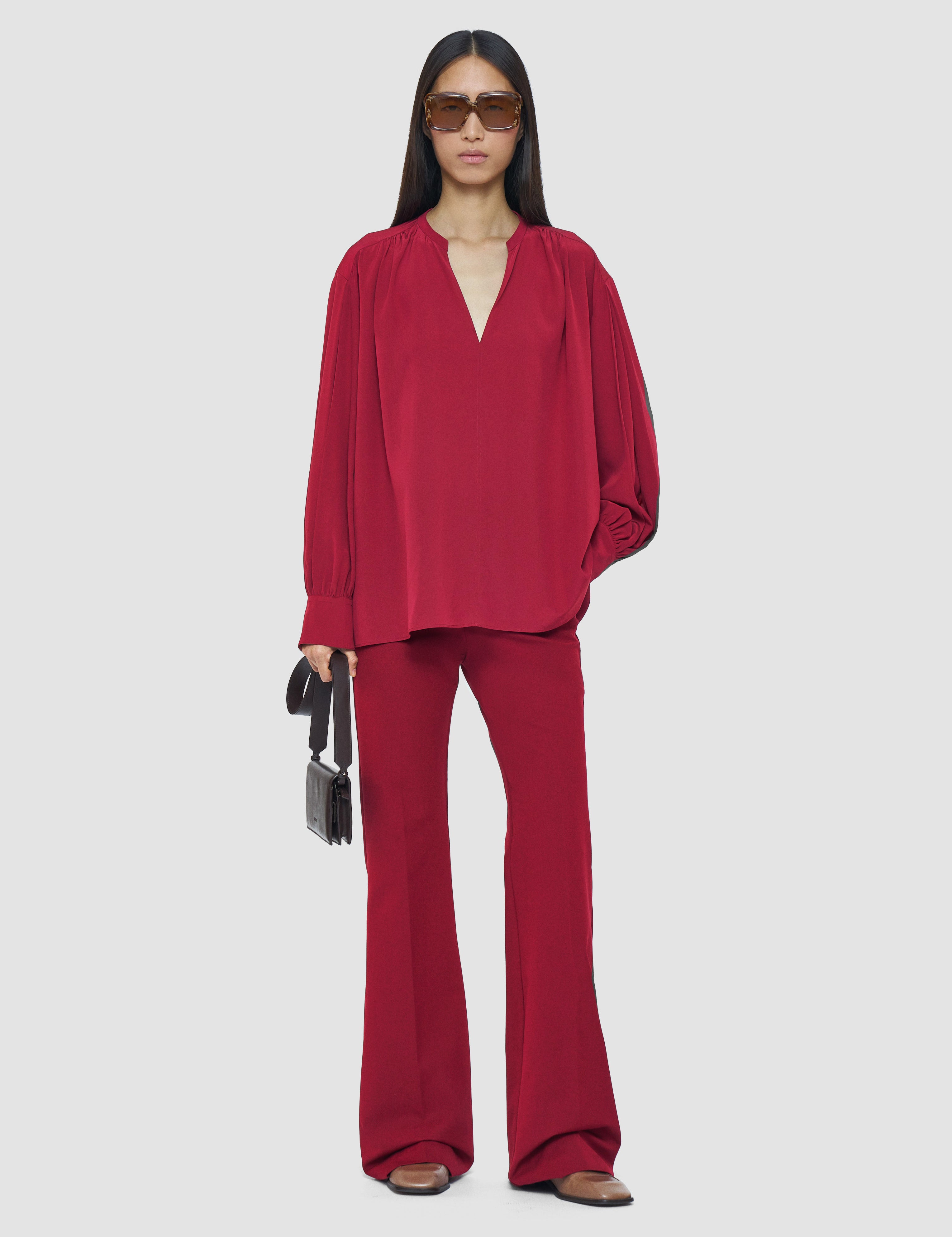Red Blondel Crepe de Chine Silk Blouse - Joseph