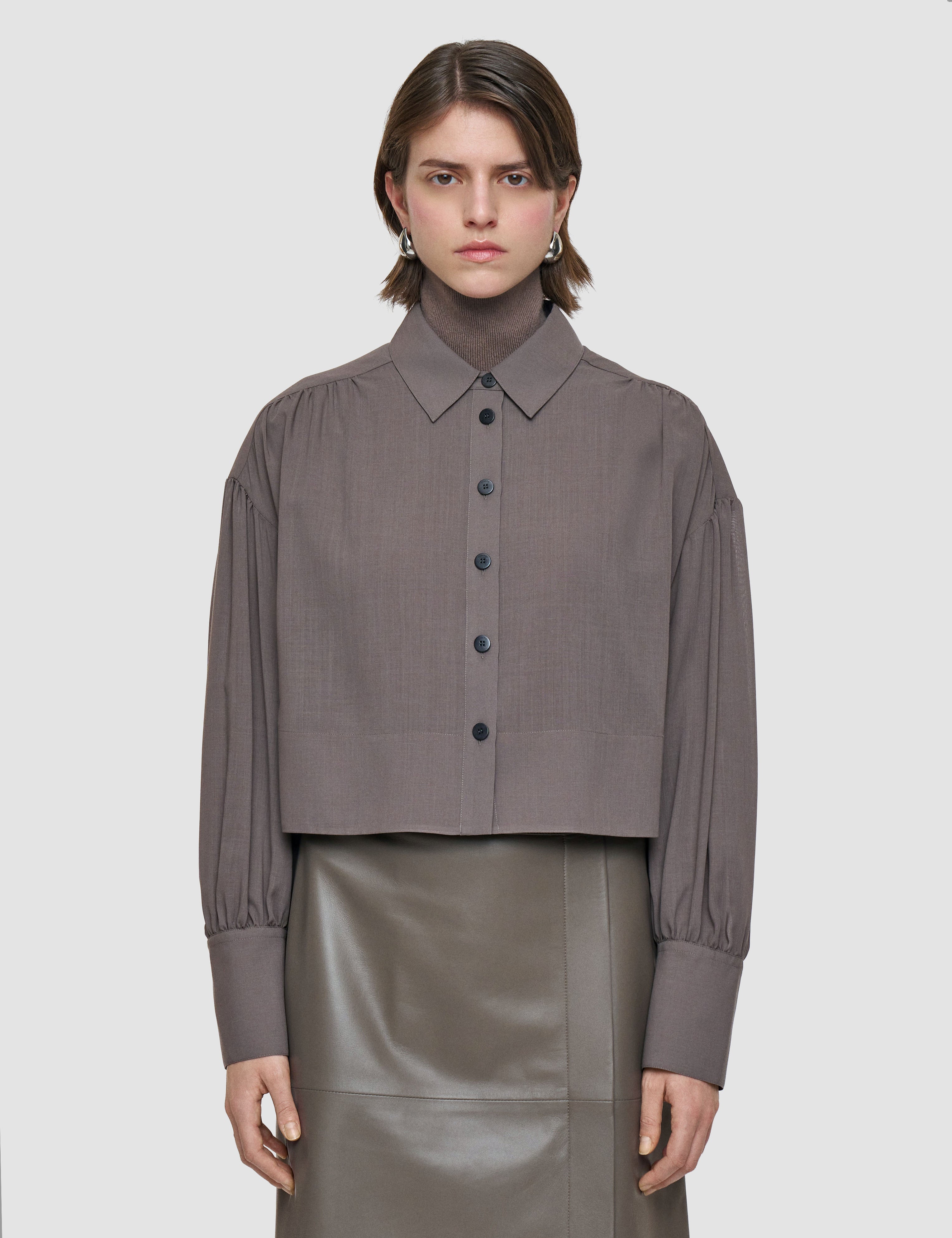 Brown Anais Wool Voile Blouse - Joseph