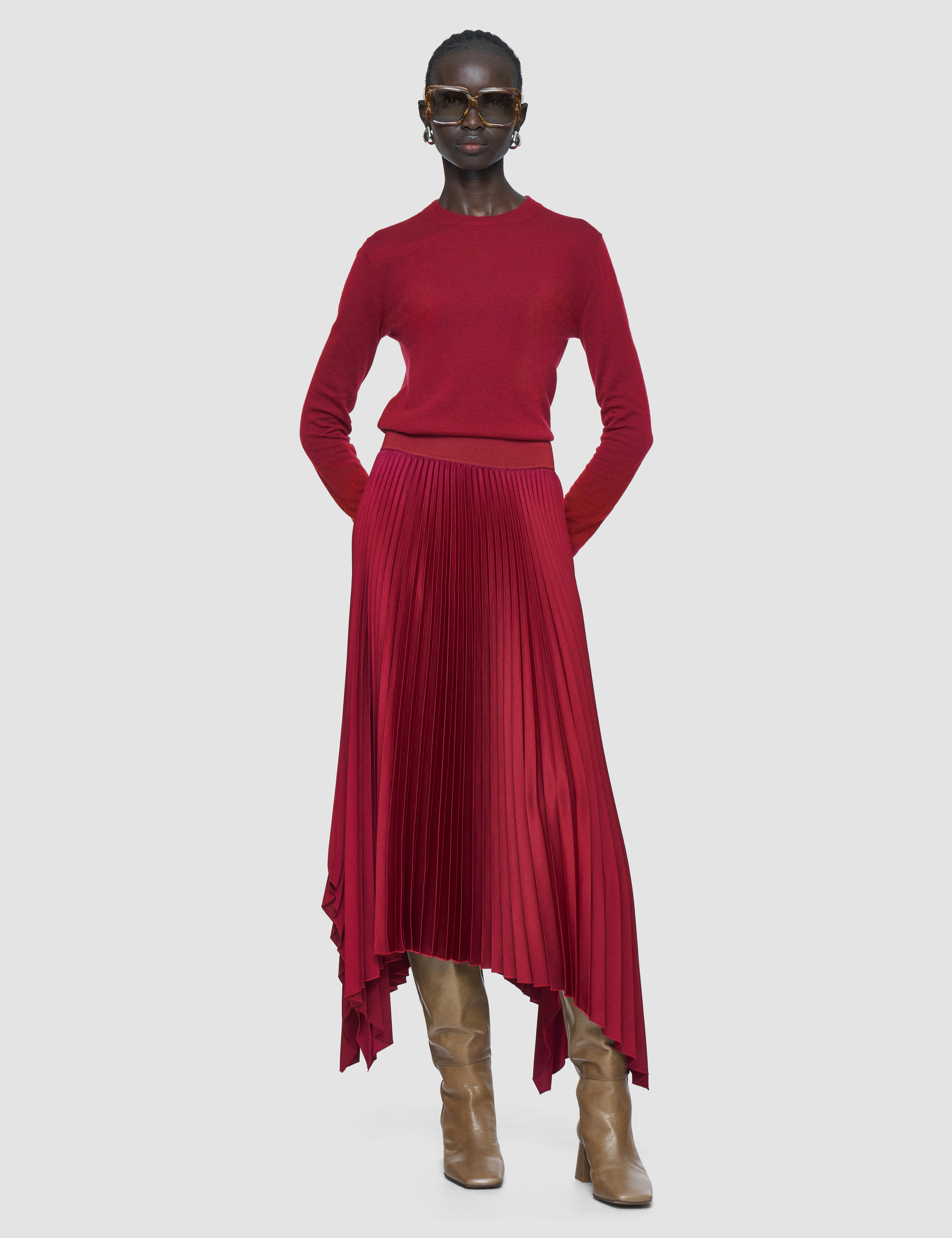 Red Ade Knit Weave Plissé Skirt - Joseph