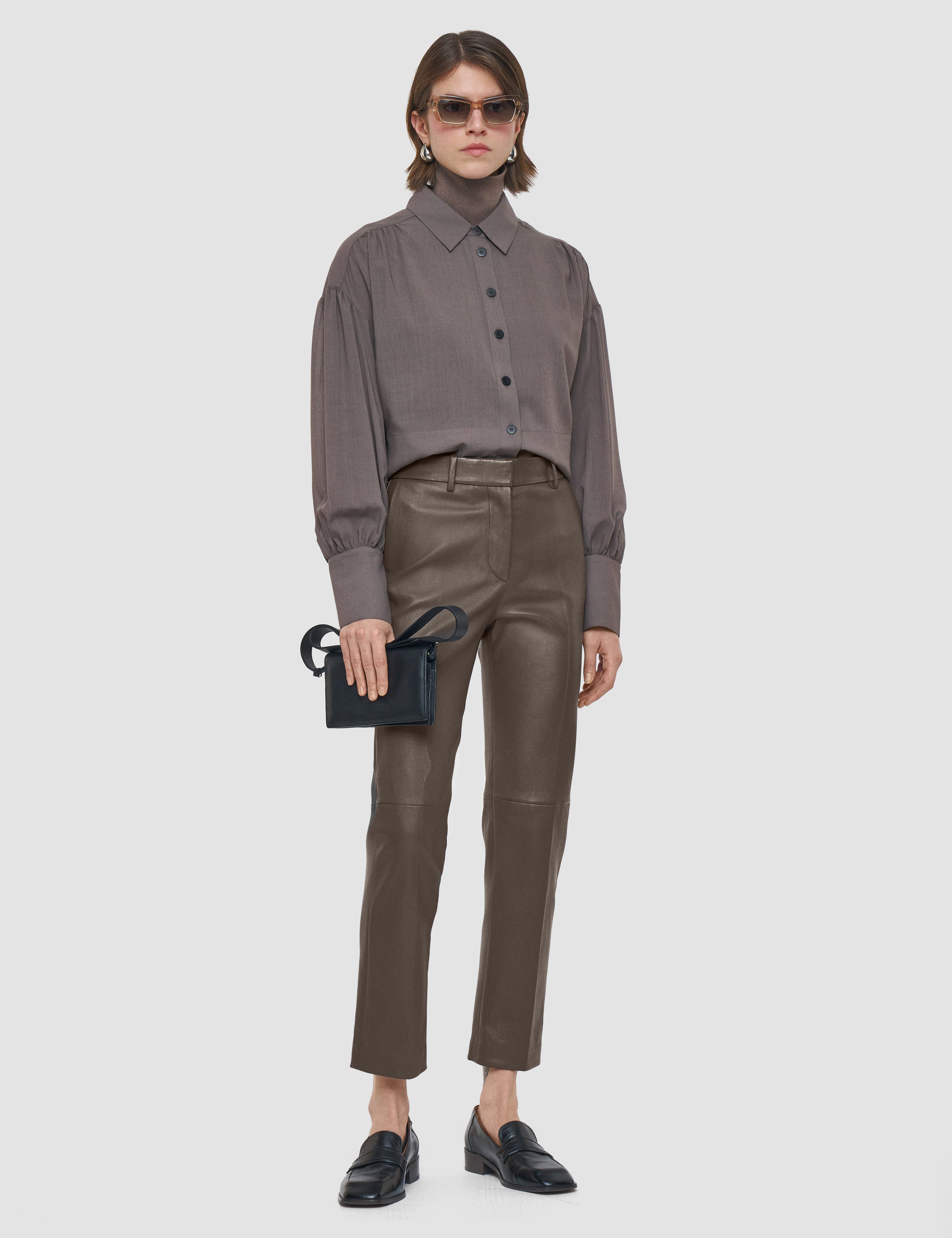 Brown Coleman Leather Stretch Trousers - Joseph