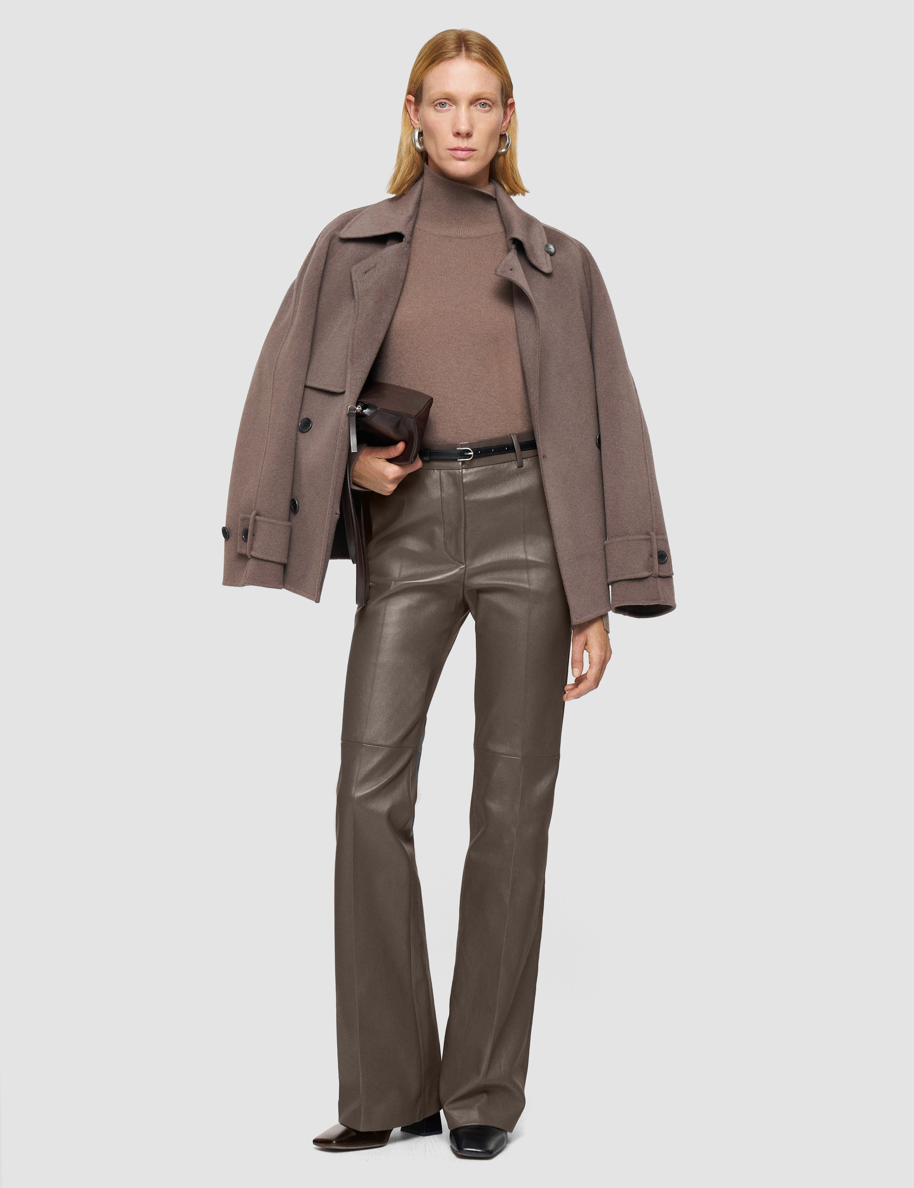 Brown Tafira Leather Stretch Trousers - Joseph