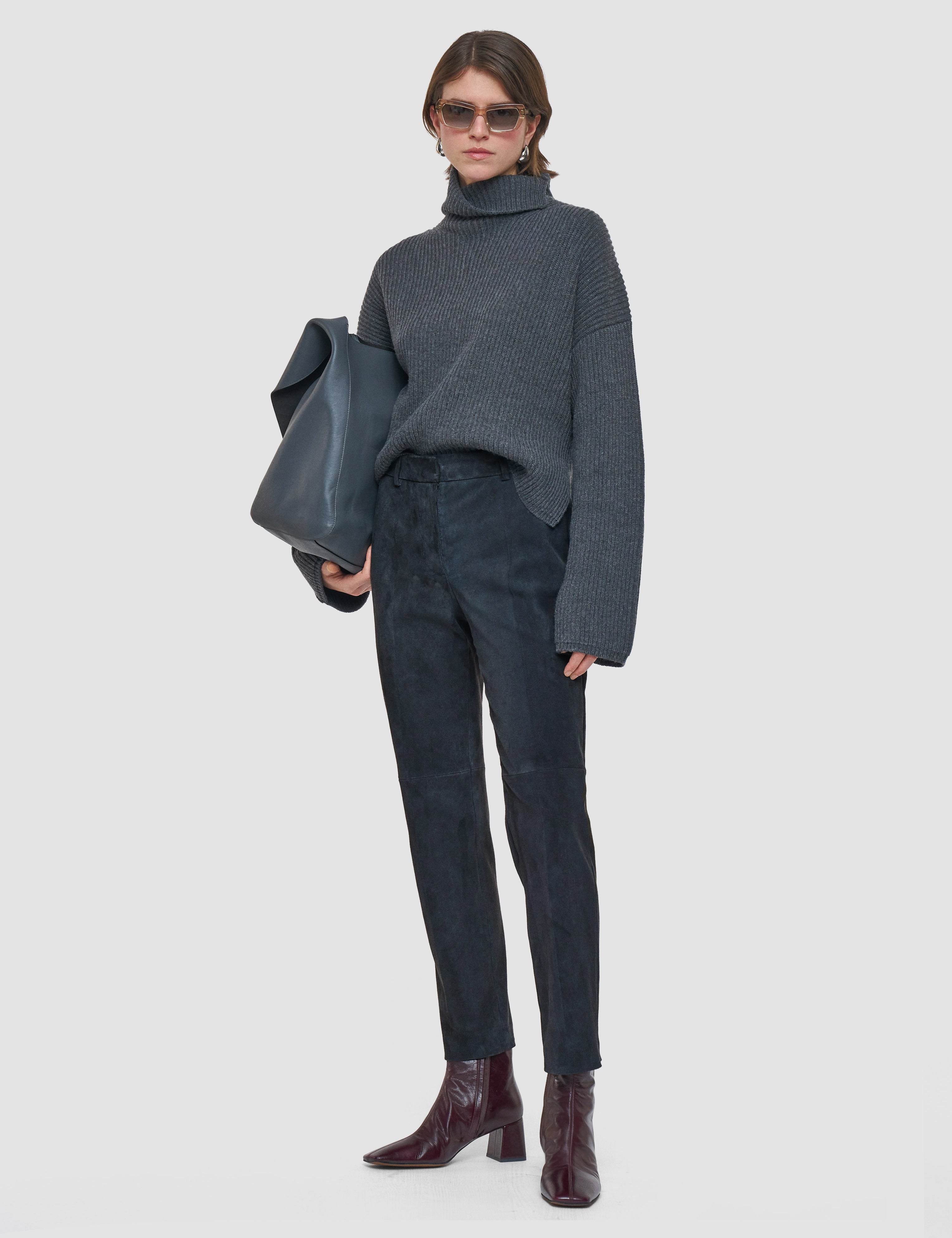 Grey Coleman Suede Stretch Trousers - Joseph