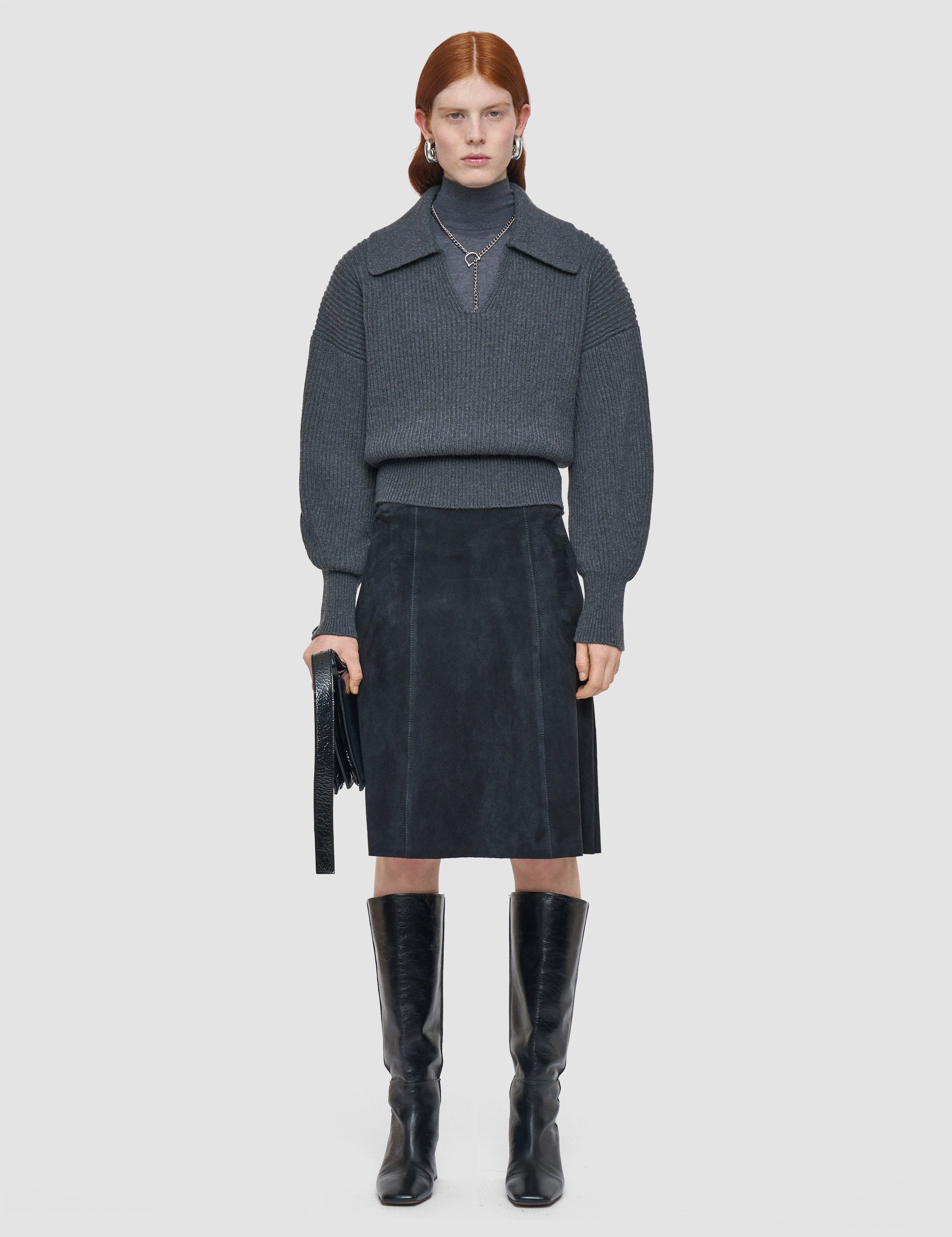 Grey Nicole Suede Stretch Skirt - Joseph