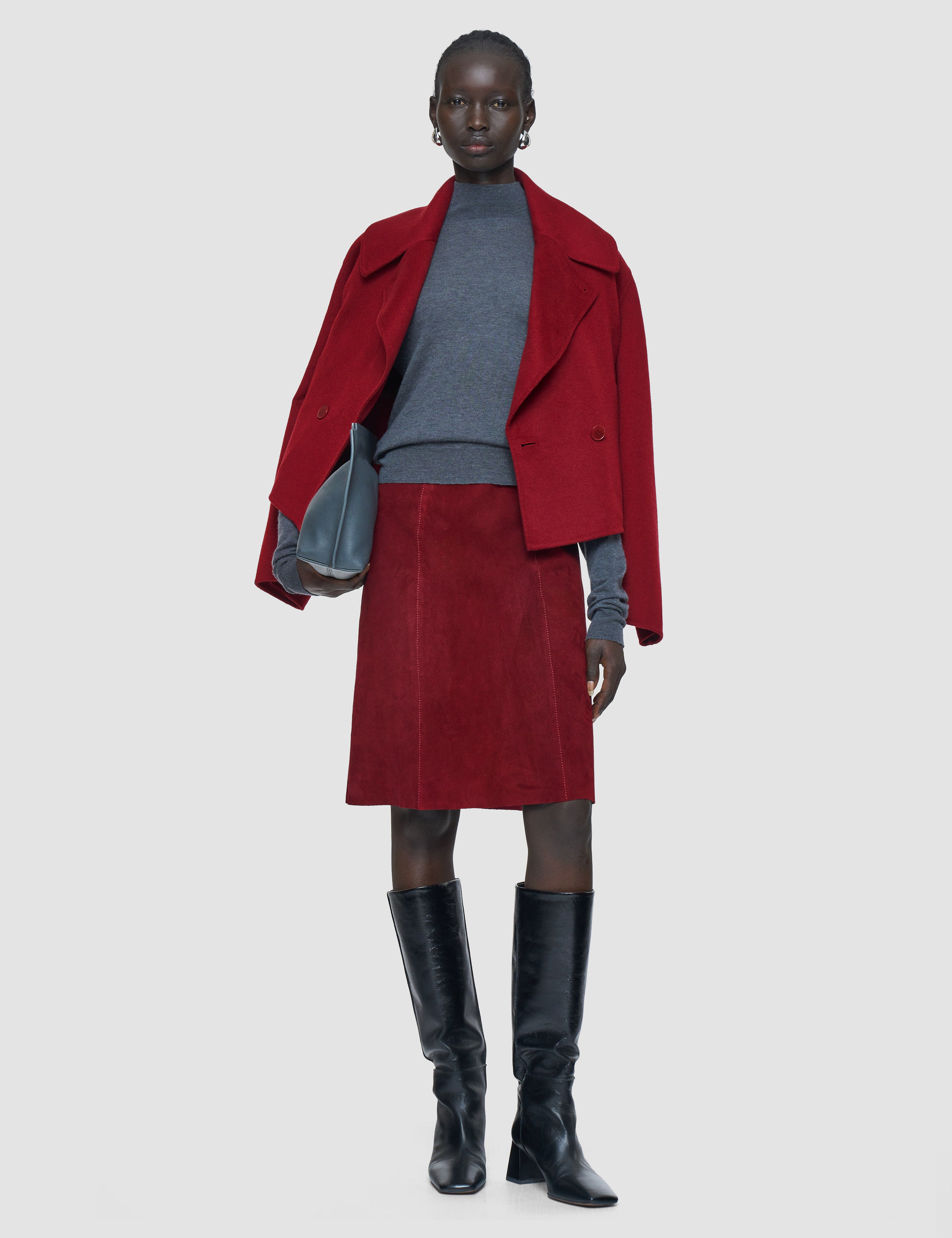 Red Nicole Suede Stretch Skirt - Joseph
