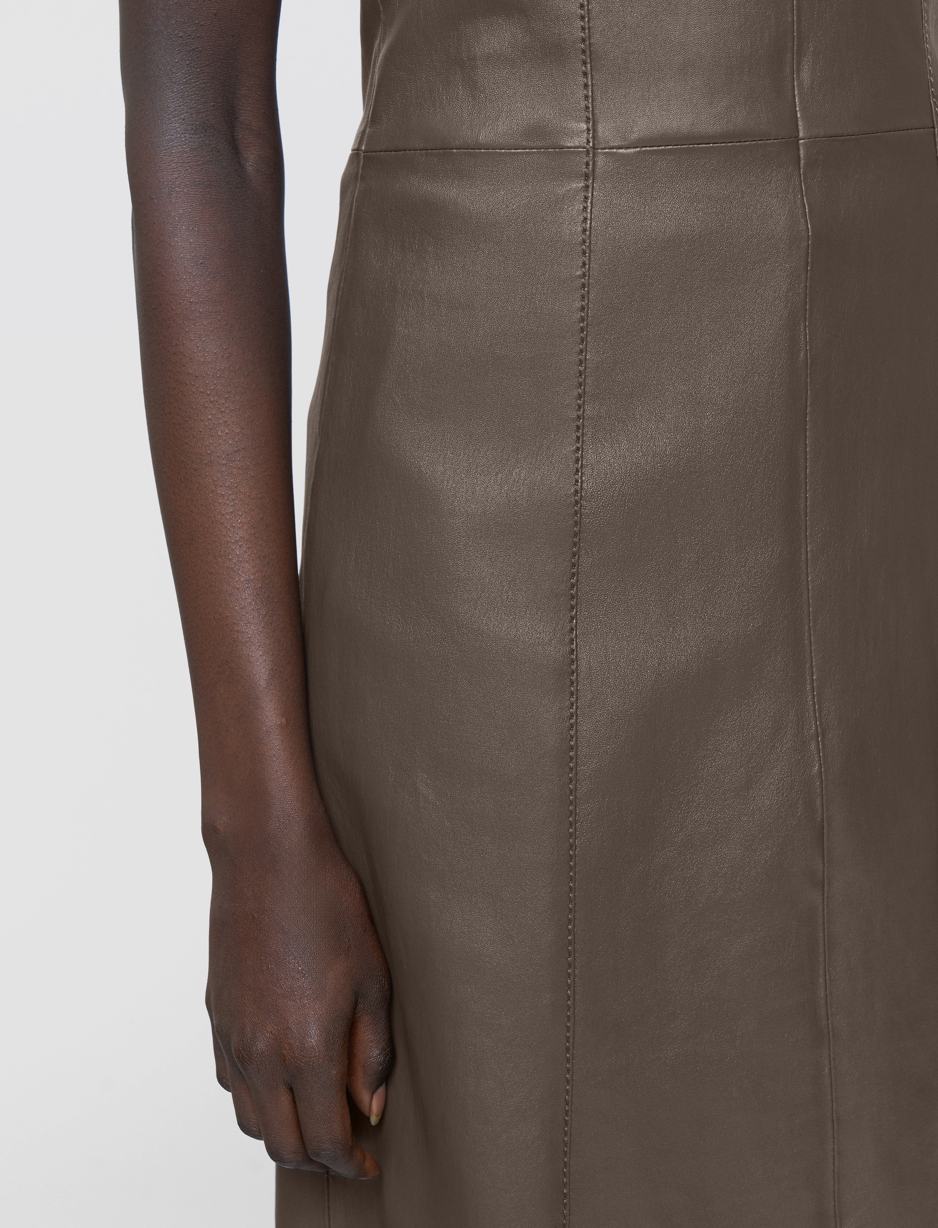 marron-robe-heidi-en-cuir-stretch-JOSEPH