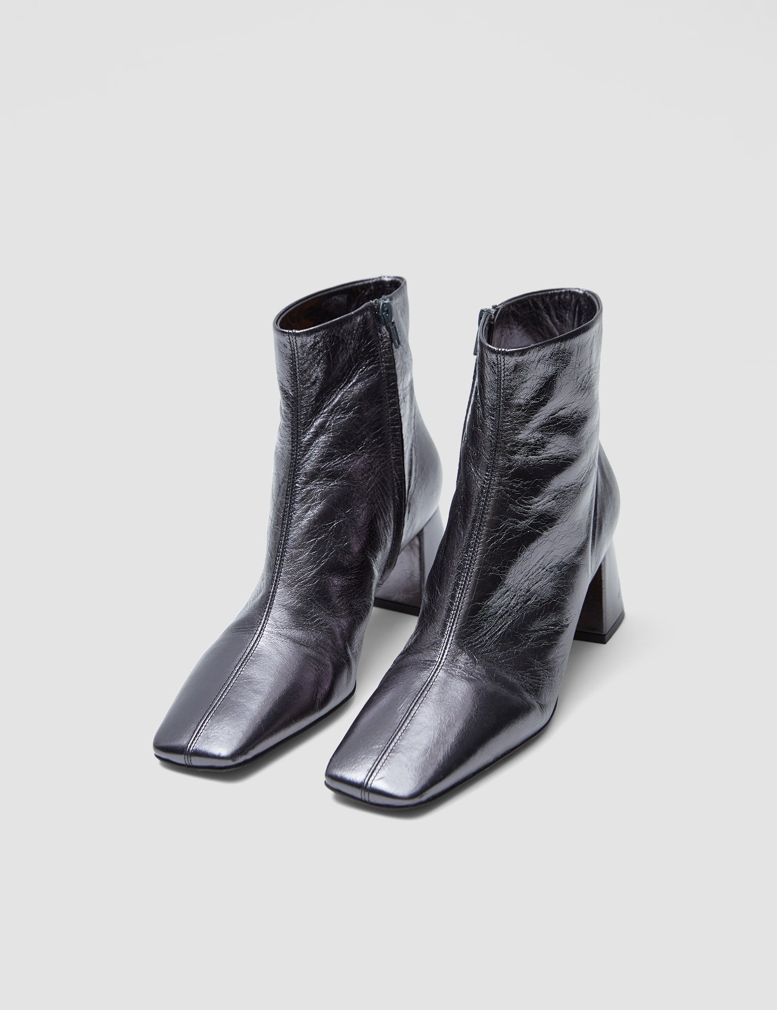 Silver Heeled Metallic Leather Ankle Boots - Joseph