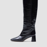 Black Heeled Knee High Patent Leather Boots - Joseph
