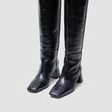 Black Heeled Knee High Patent Leather Boots - Joseph