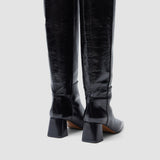 Black Heeled Knee High Patent Leather Boots - Joseph