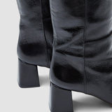 Black Heeled Knee High Patent Leather Boots - Joseph