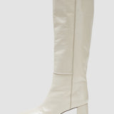 Beige Heeled Knee High Patent Leather Boots - Joseph