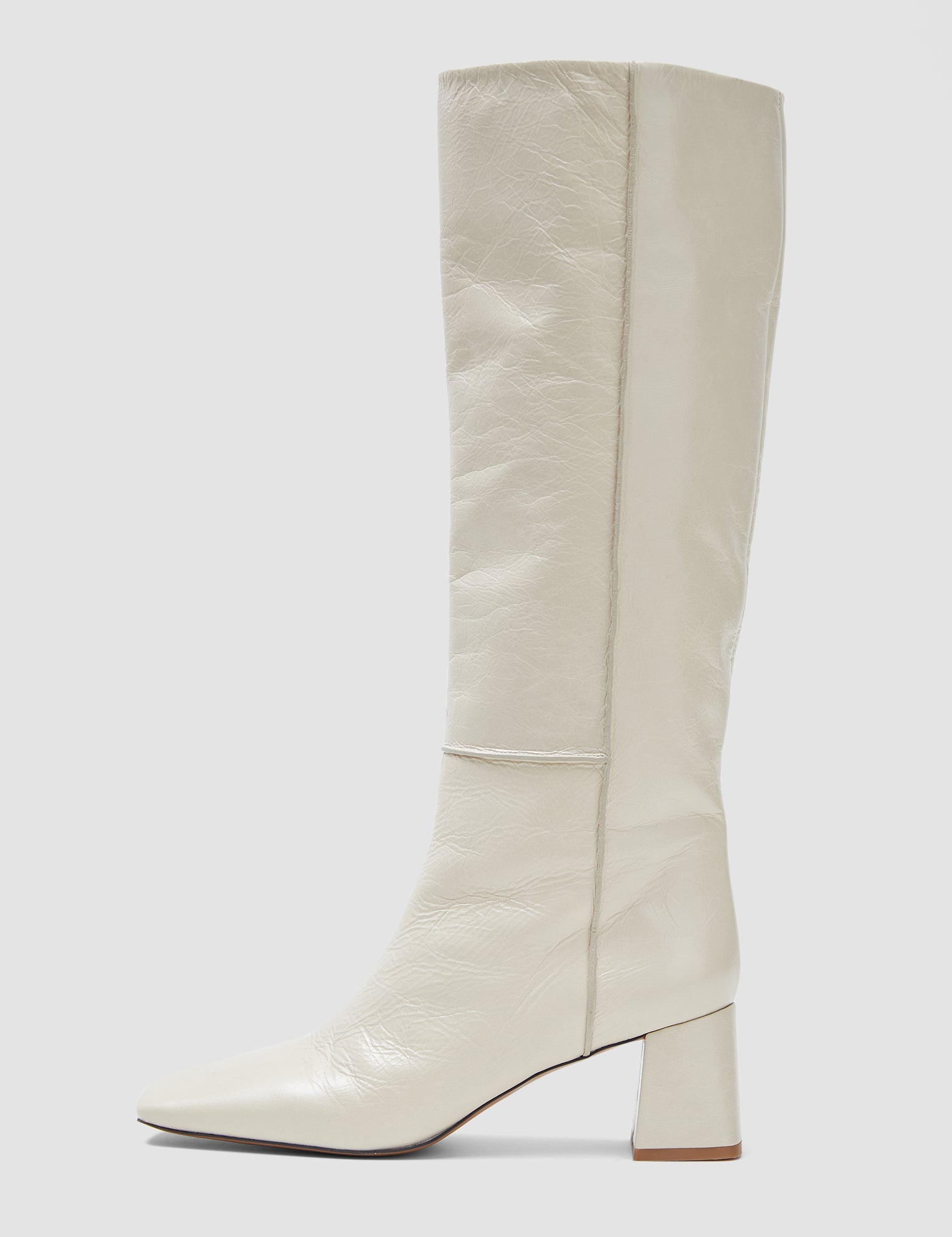Beige Heeled Knee High Patent Leather Boots - Joseph