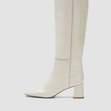 Beige Heeled Knee High Patent Leather Boots - Joseph