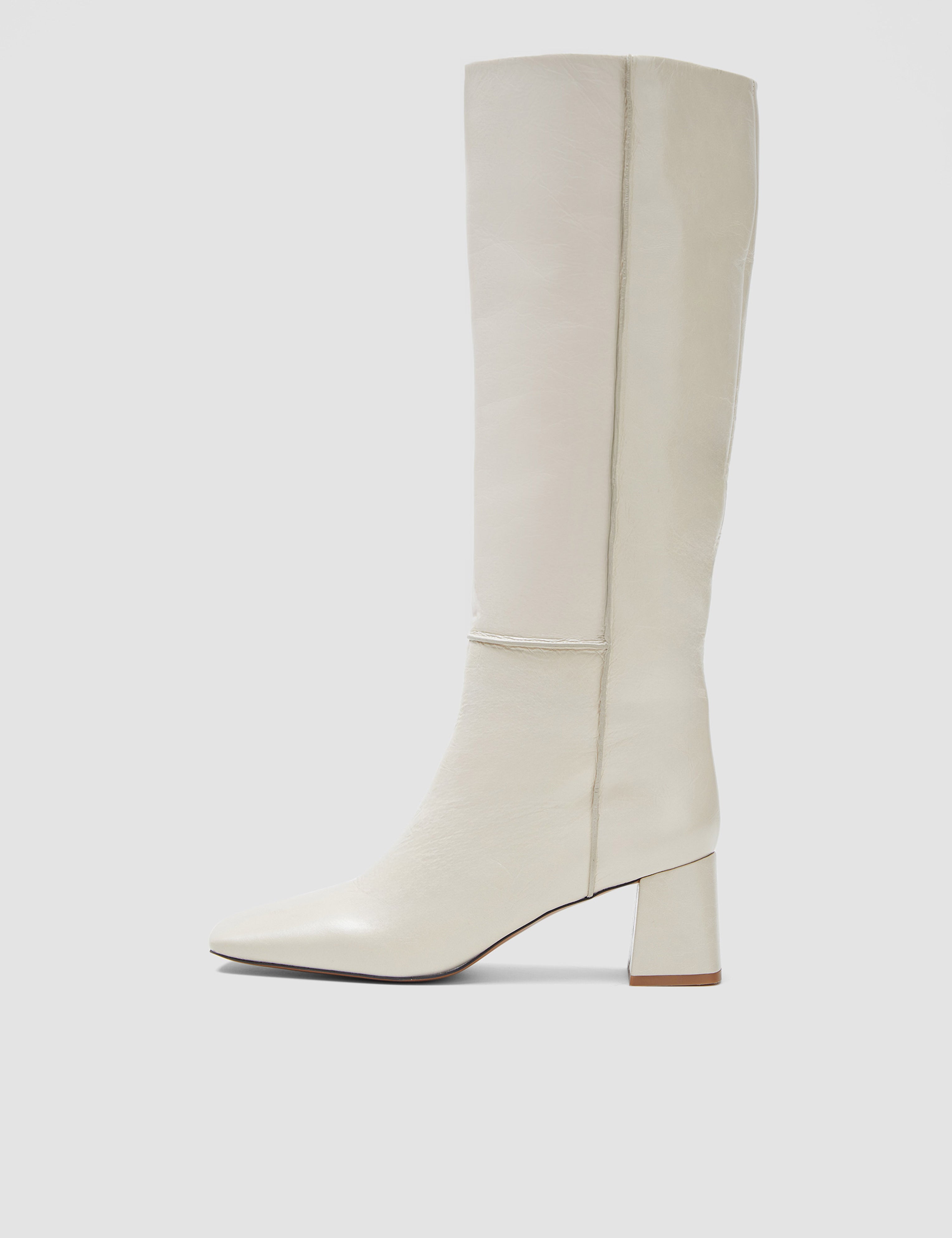 Beige Heeled Knee High Patent Leather Boots - Joseph