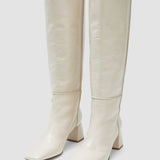 Beige Heeled Knee High Patent Leather Boots - Joseph