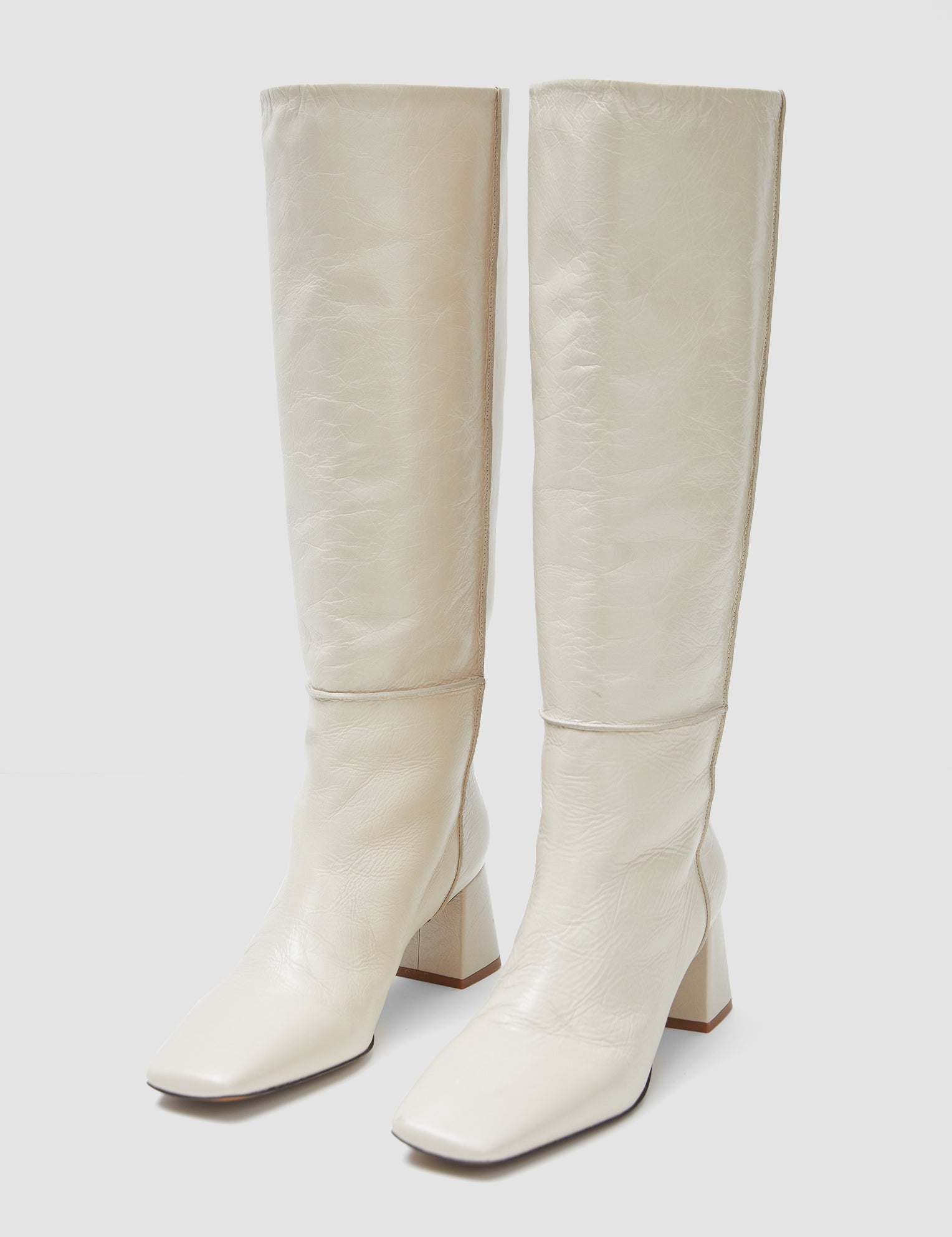 Beige Heeled Knee High Patent Leather Boots - Joseph