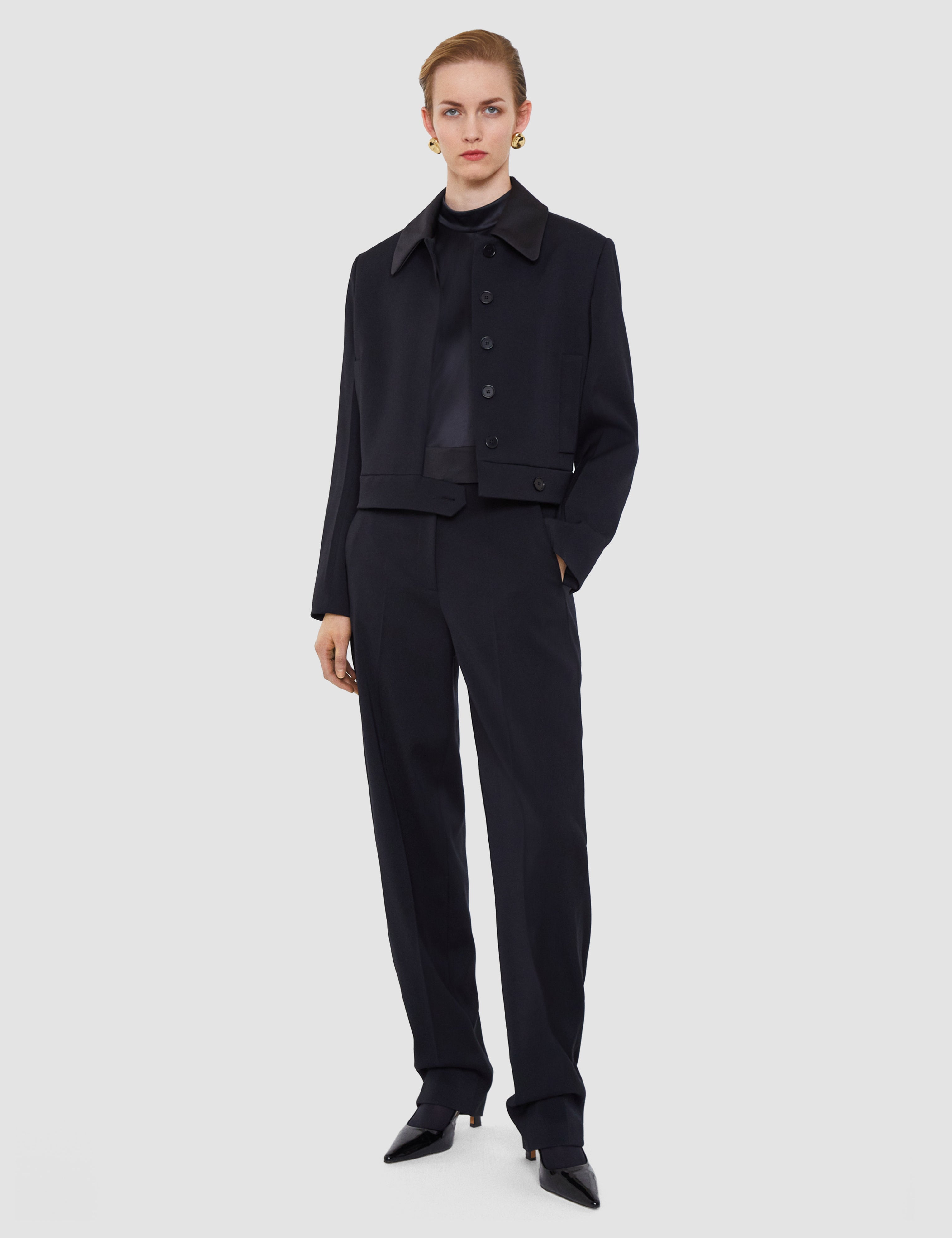 Black Aix Tailored Crepe Trousers - Joseph