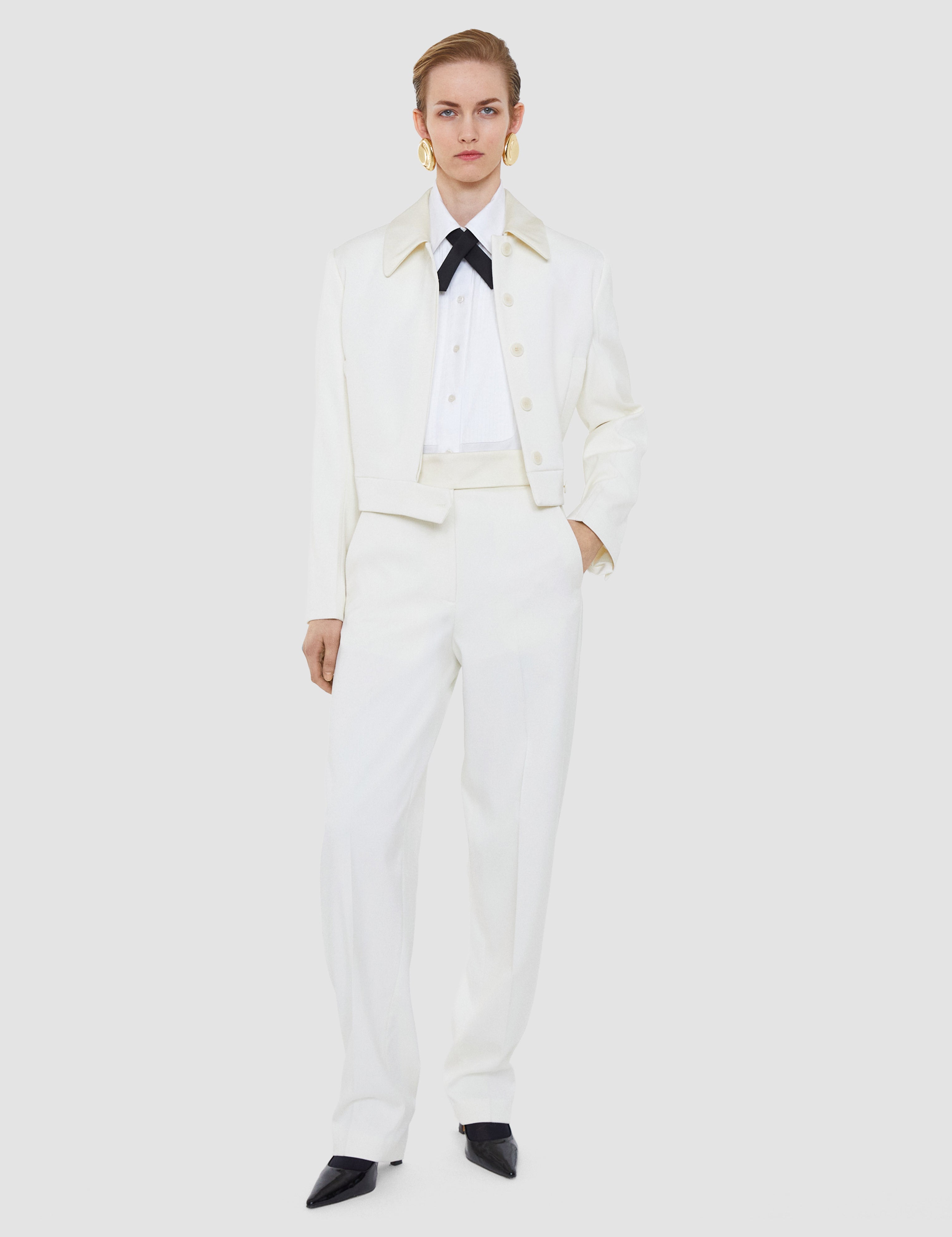 White Aix Tailored Crepe Trousers - Joseph