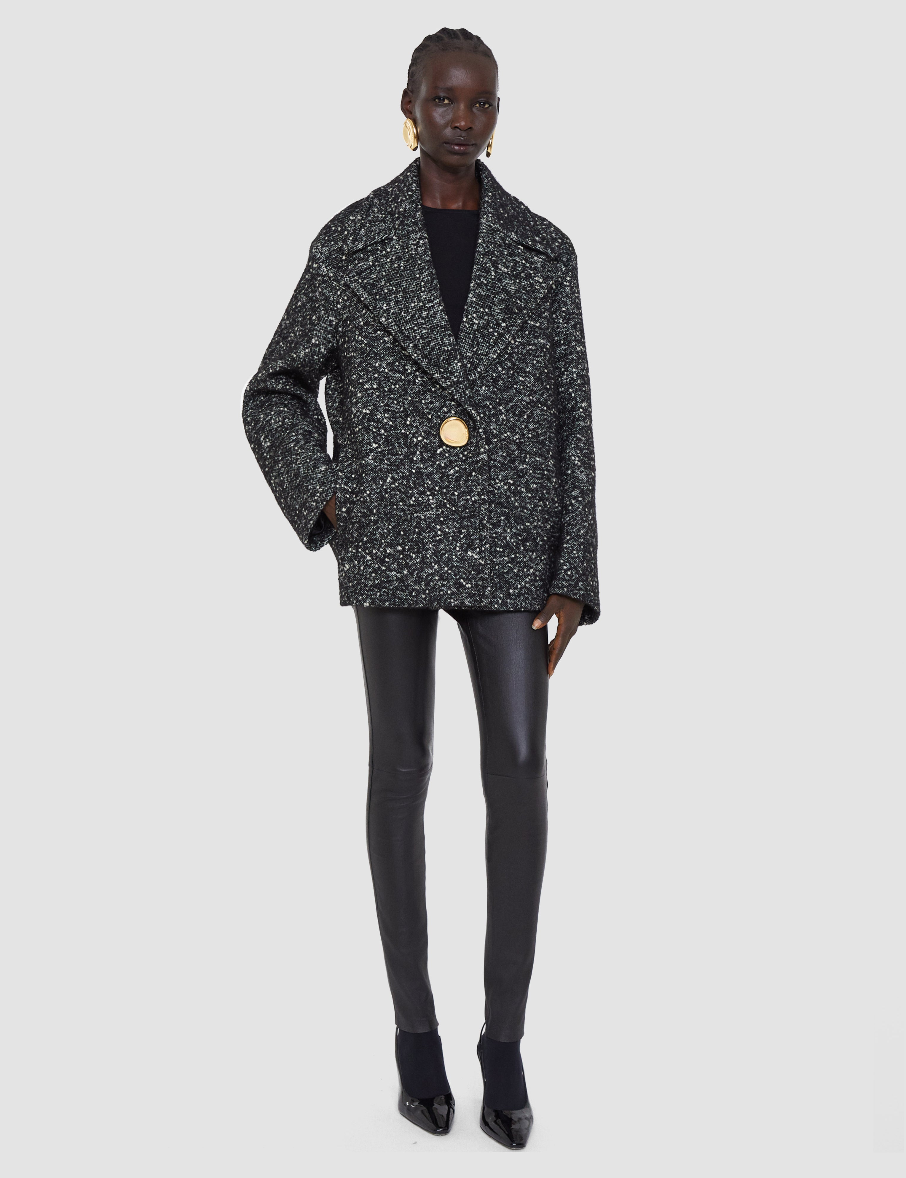 Black Agar Donegal Tweed Wool Coat - Joseph