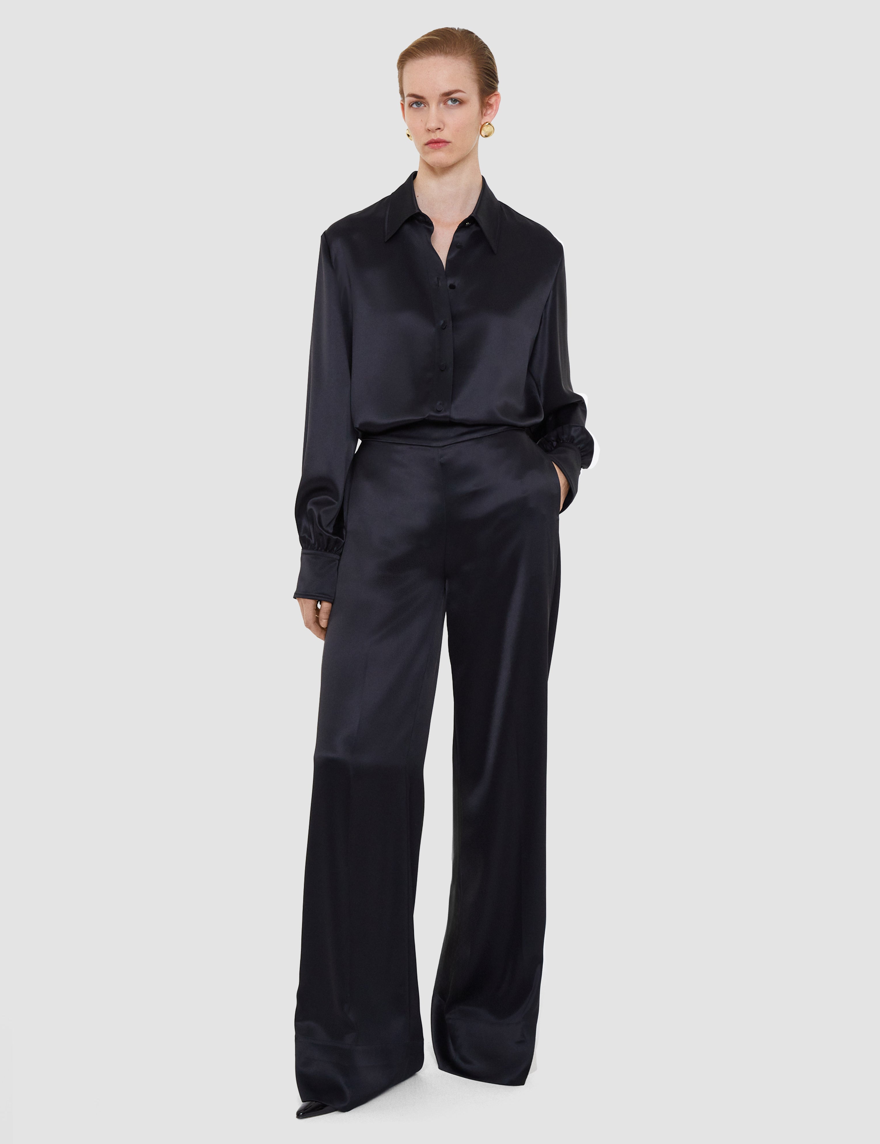 Black Dijon Double Satin Trousers - Joseph