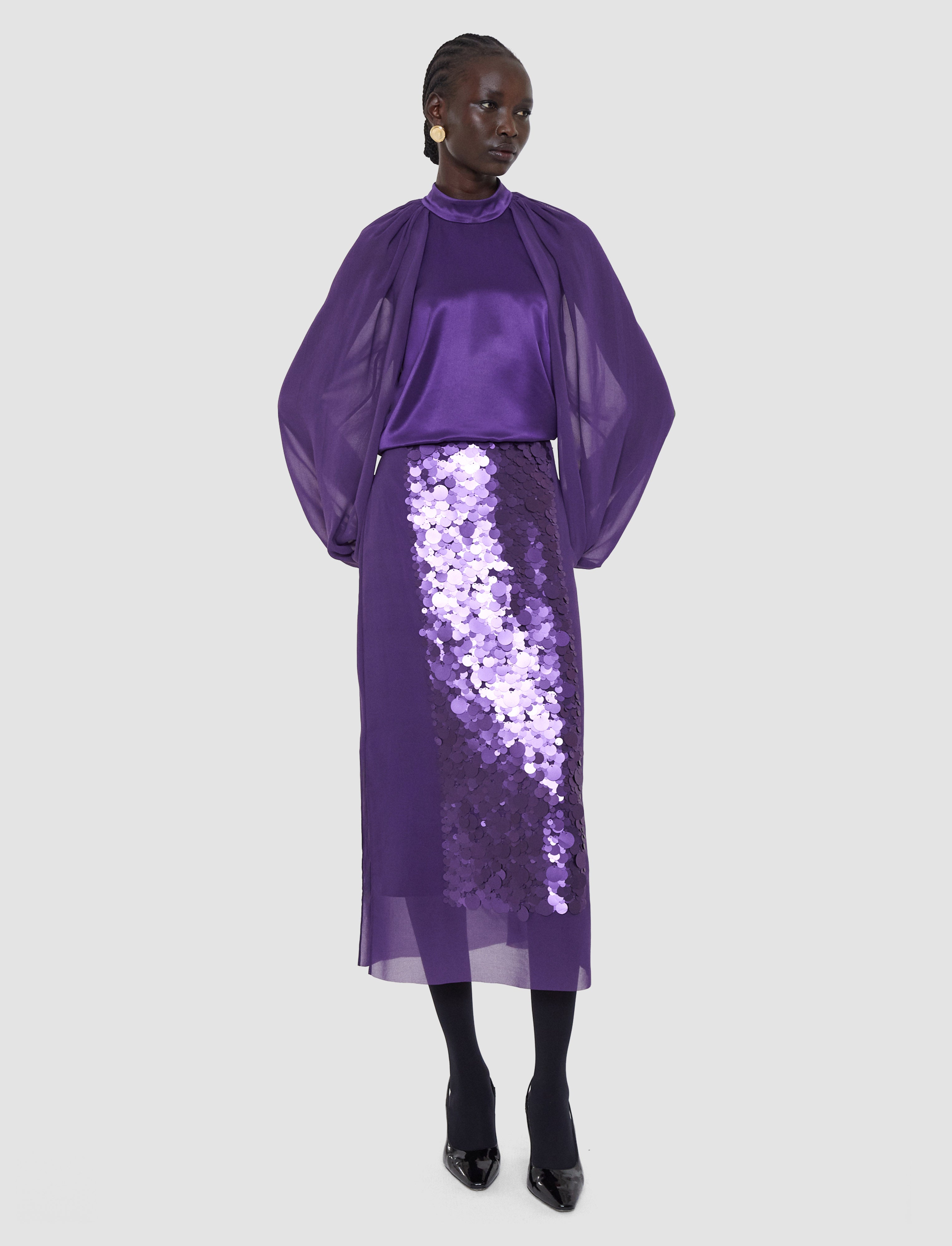 パープル-cambo-chiffon-sequin-スカート-JOSEPH