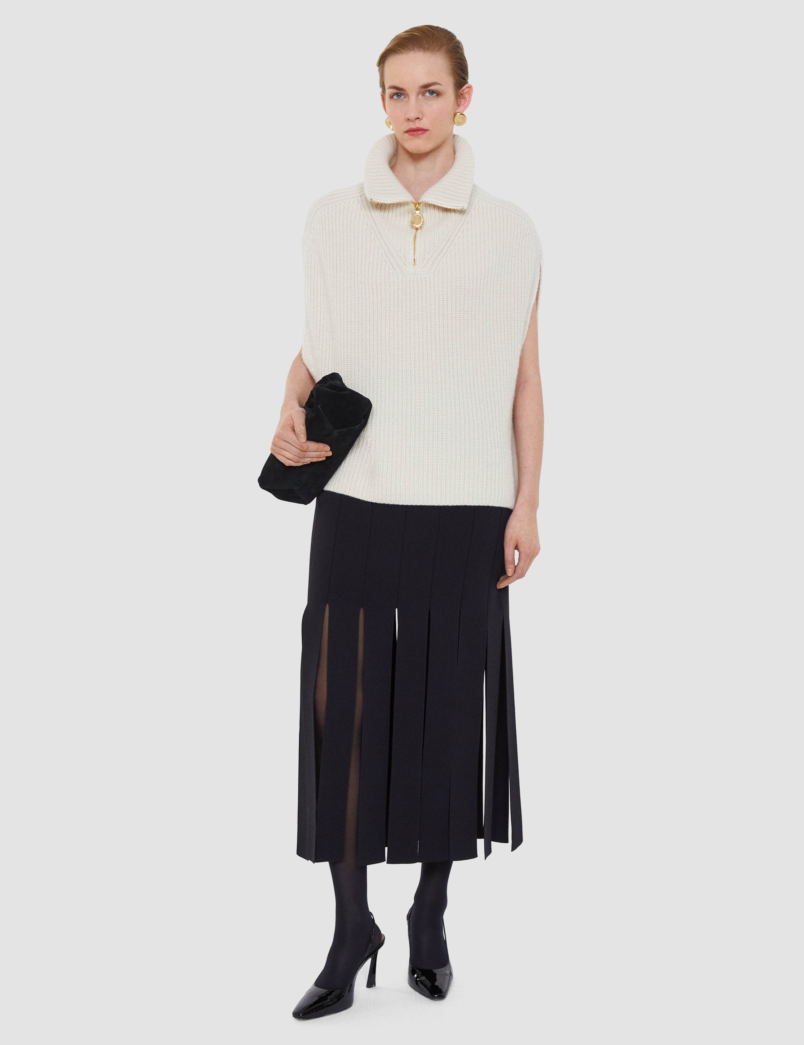 White Raffet Fisherman Rib Cashmere Vest - Joseph