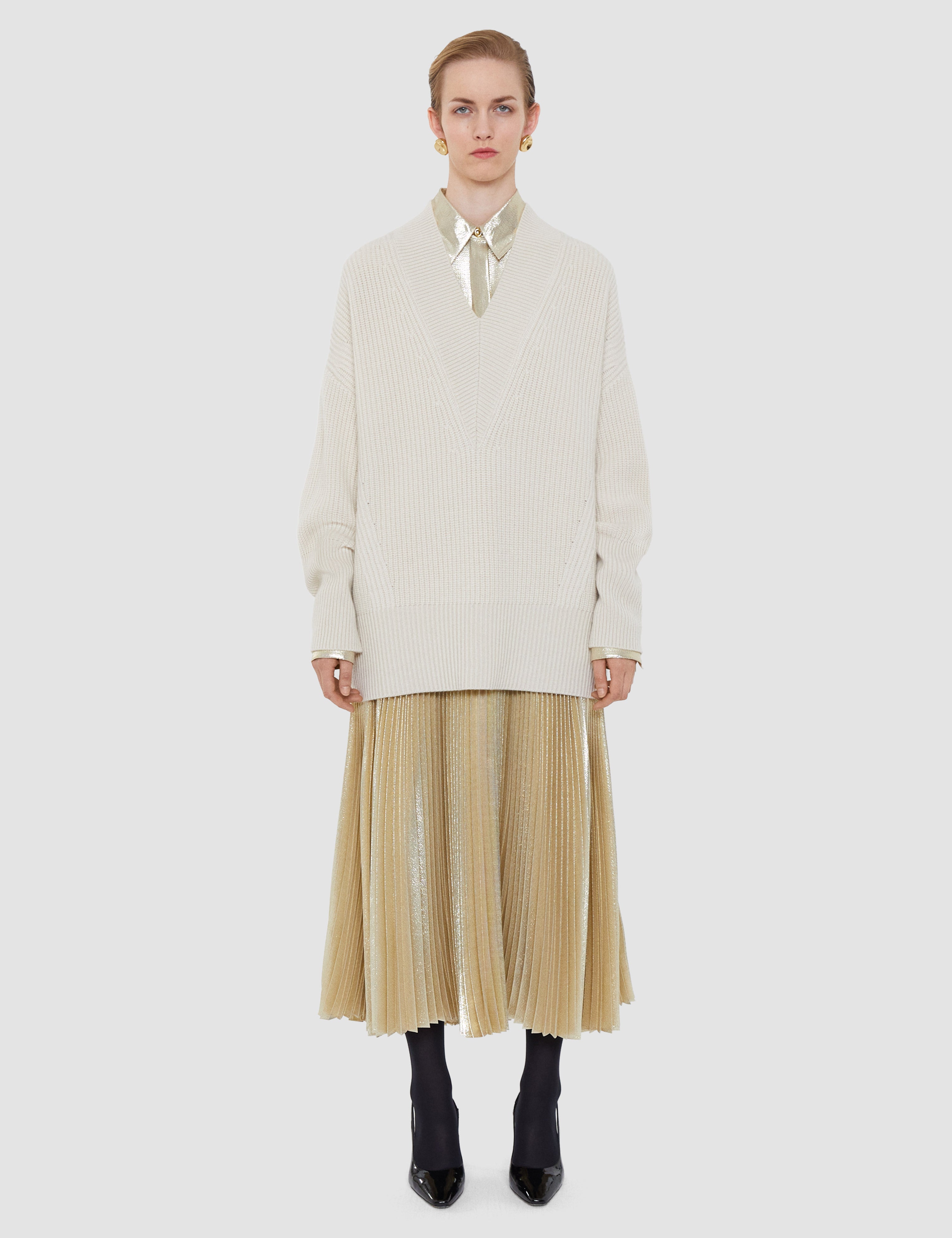 White Noel Fisherman Rib Cashmere Jumper - Joseph