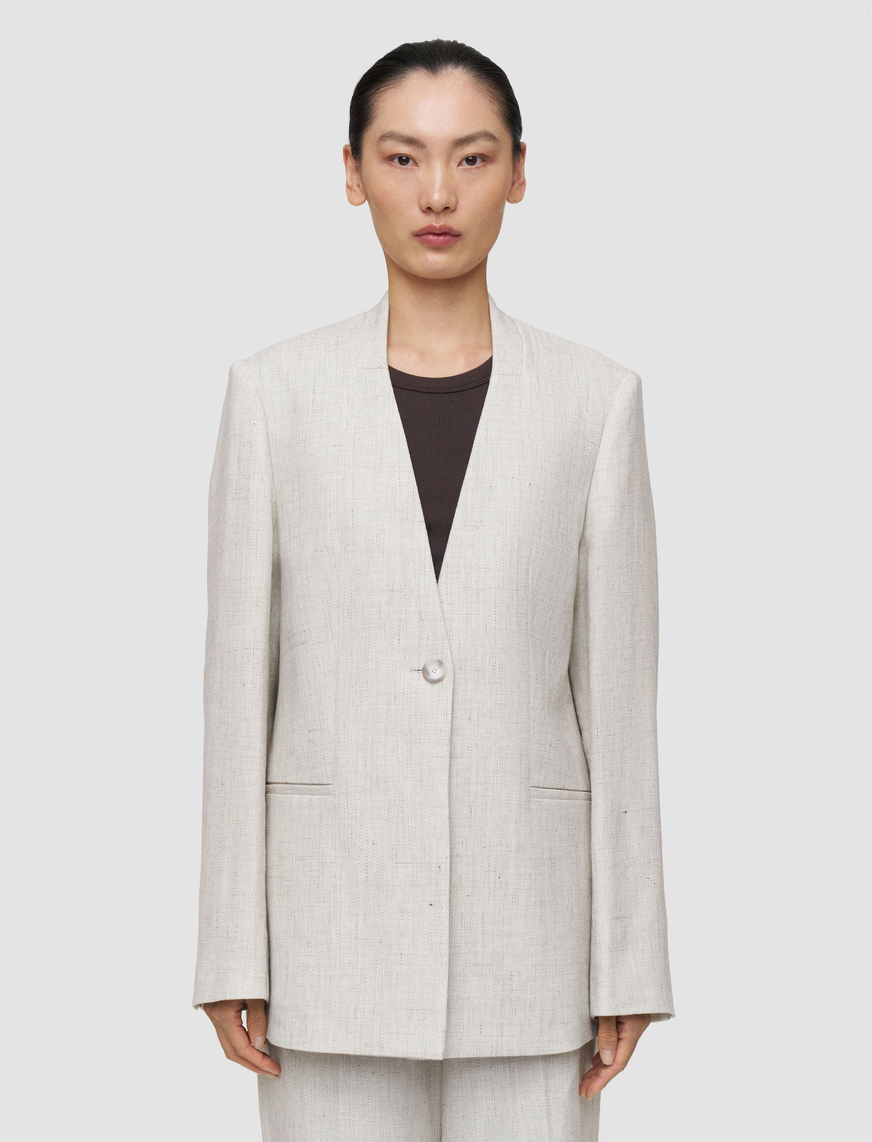 Grey Ferula Textured Cotton Linen Jacket - Joseph