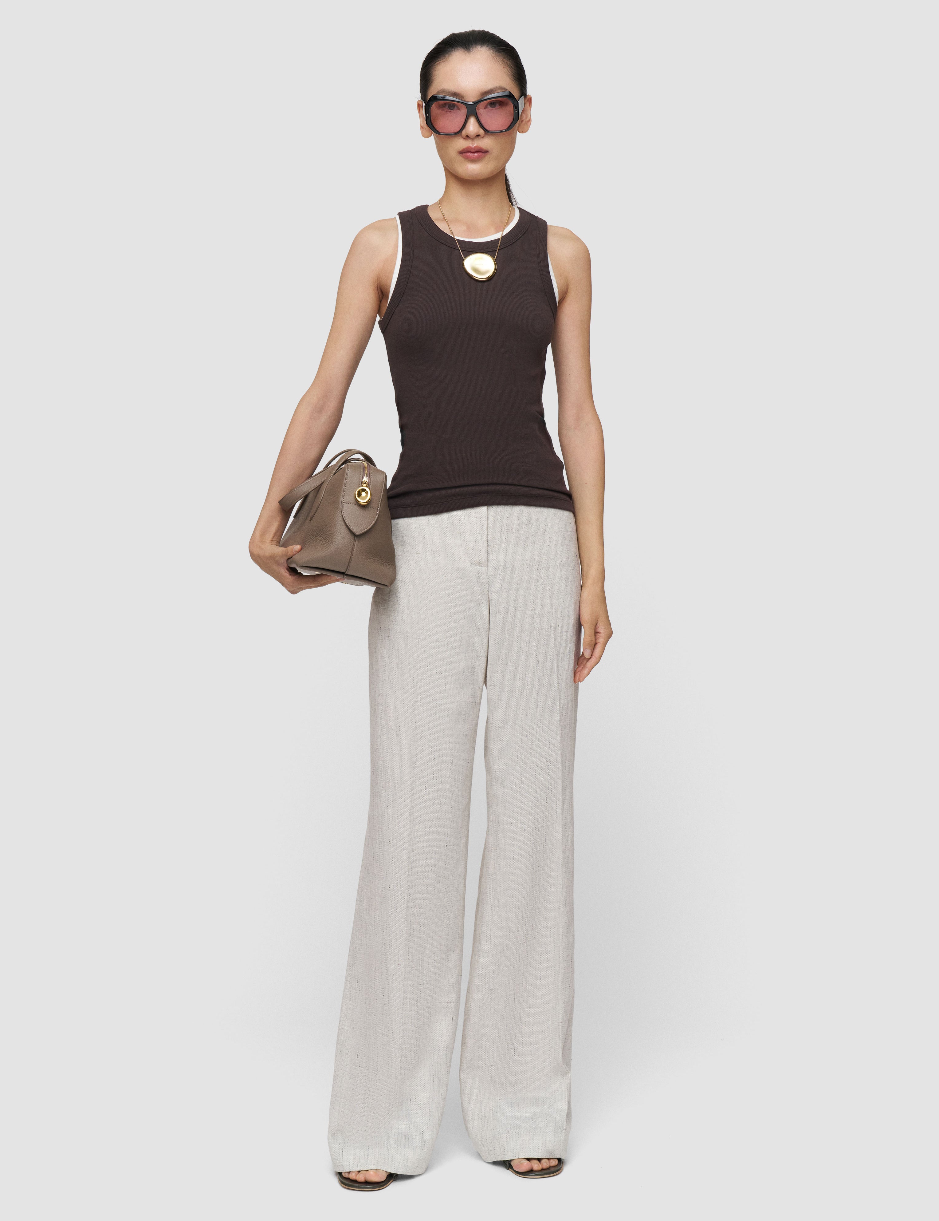 Grey Arven Textured Cotton Linen Trousers - Joseph