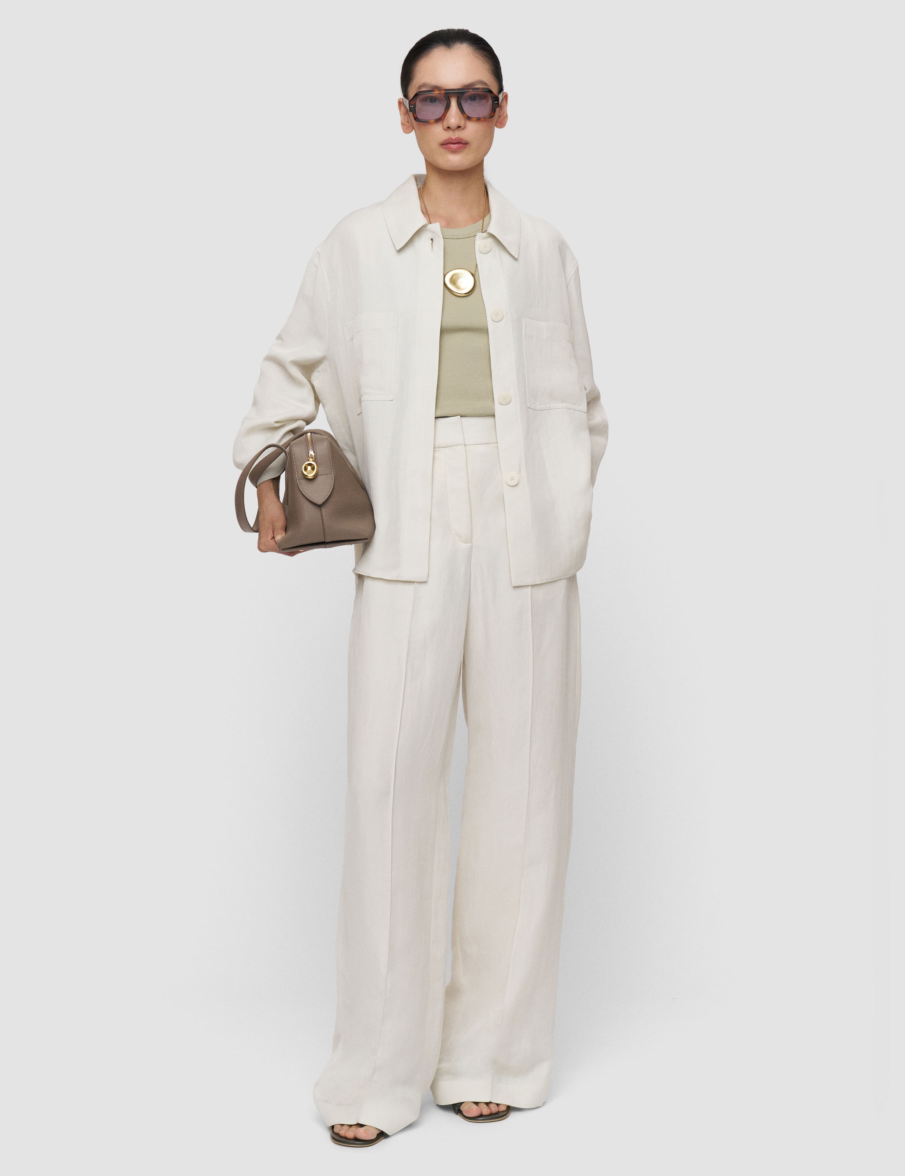 White Jnane Linen Blend Trousers - Joseph