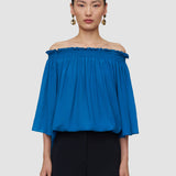 Blue Emi Textured Silk Top - Joseph