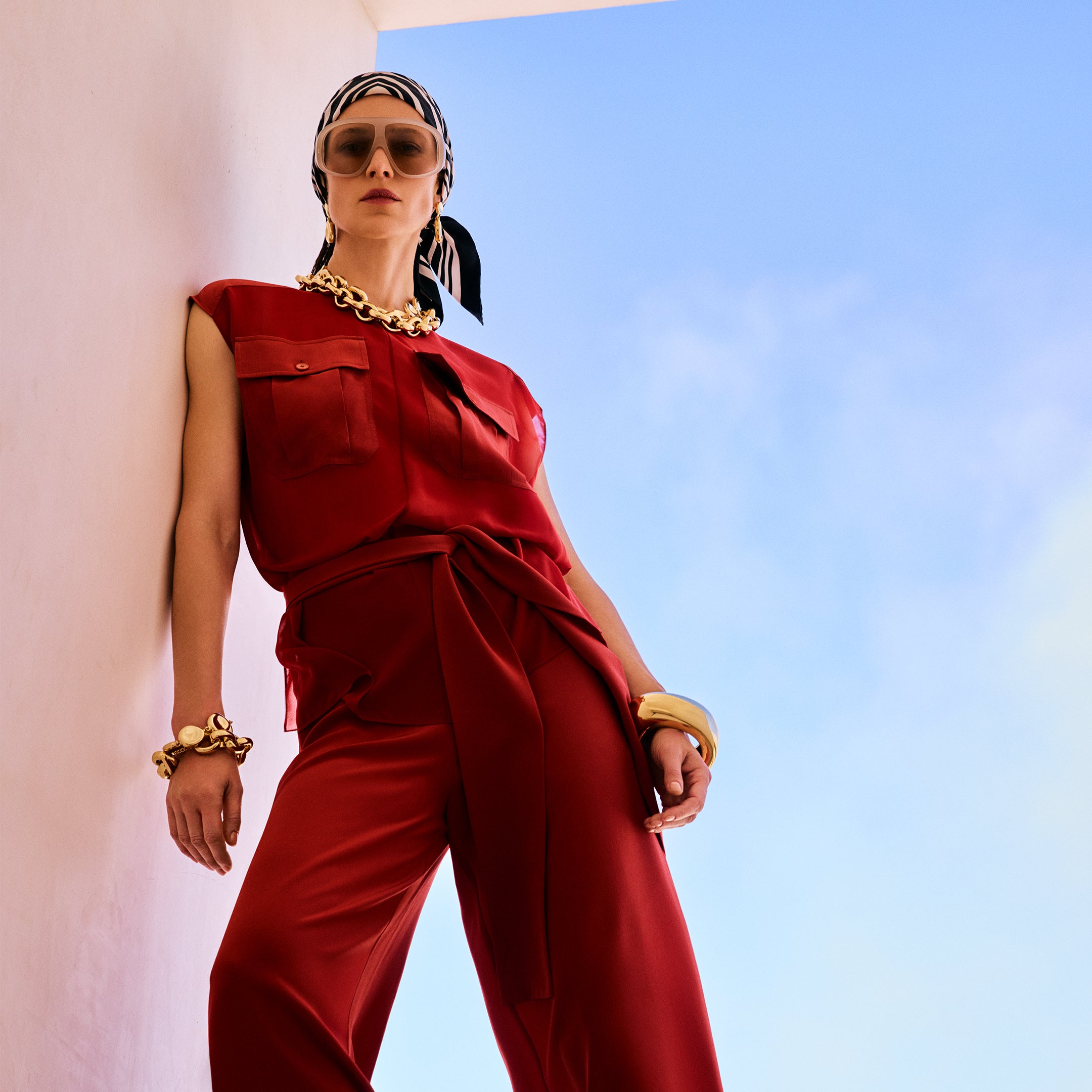 Sofia Airy Plissé ジャンプスーツ - 青 | JOSEPH JP