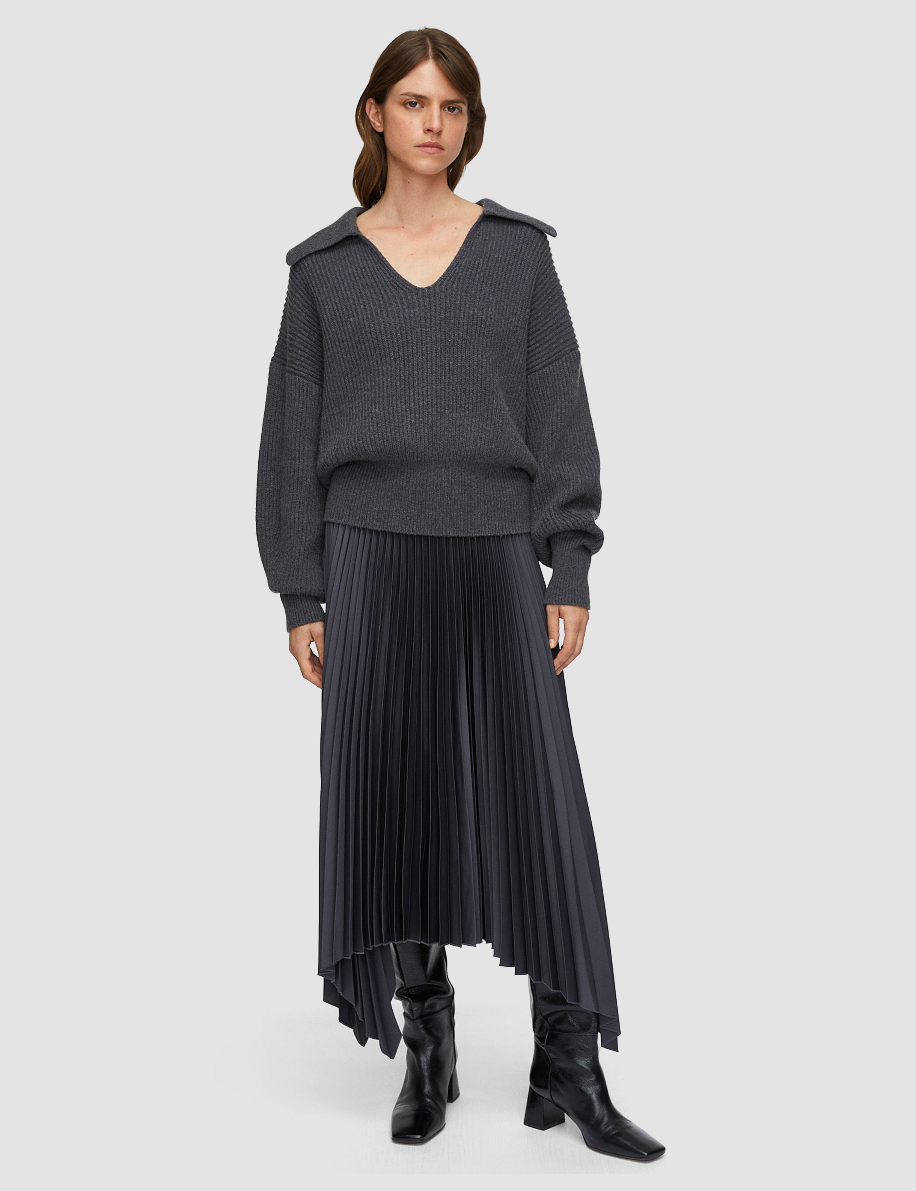 Grey Ade Knit Weave Plissé Skirt - Joseph