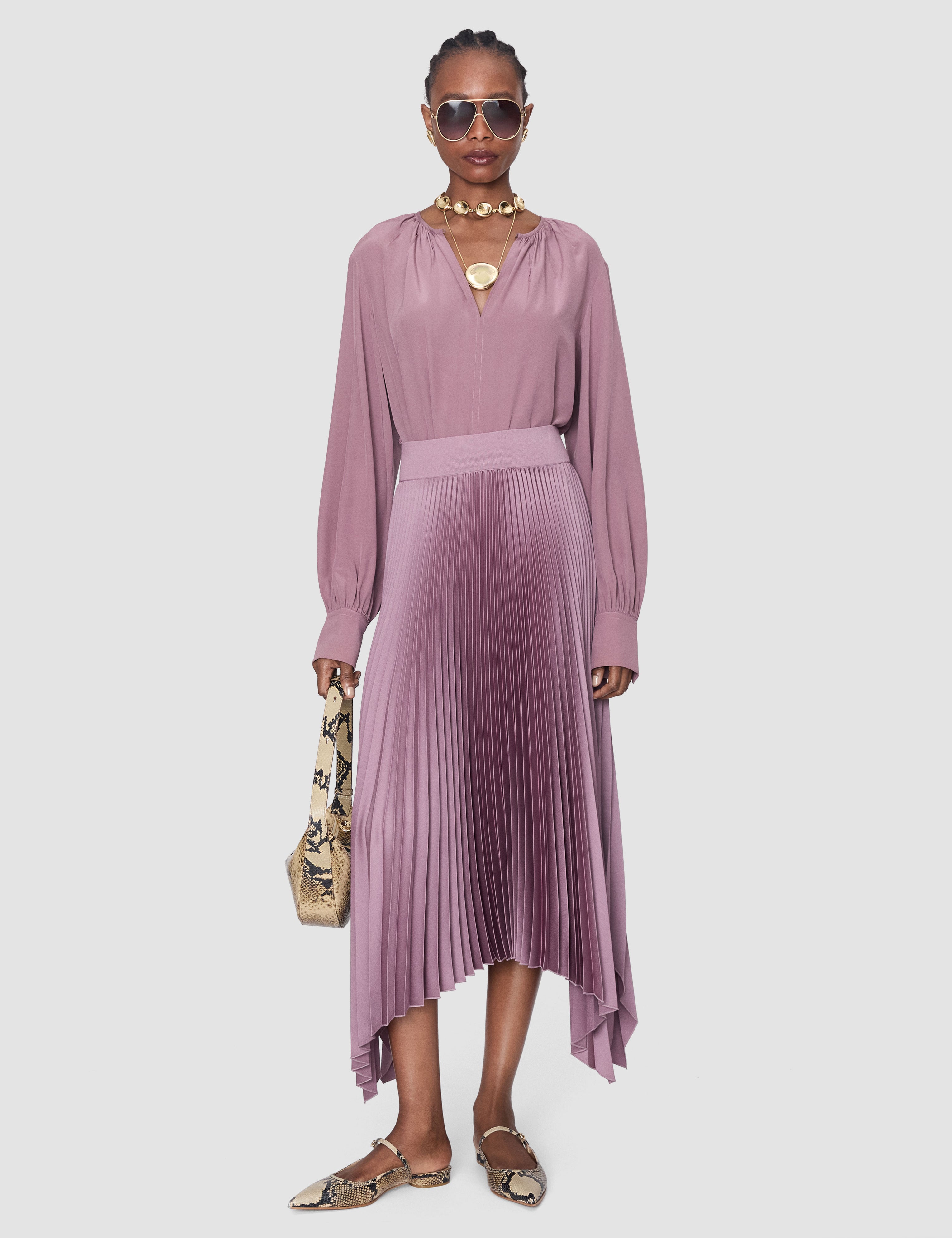 Purple Ade Knit Weave Plissé Skirt - Joseph
