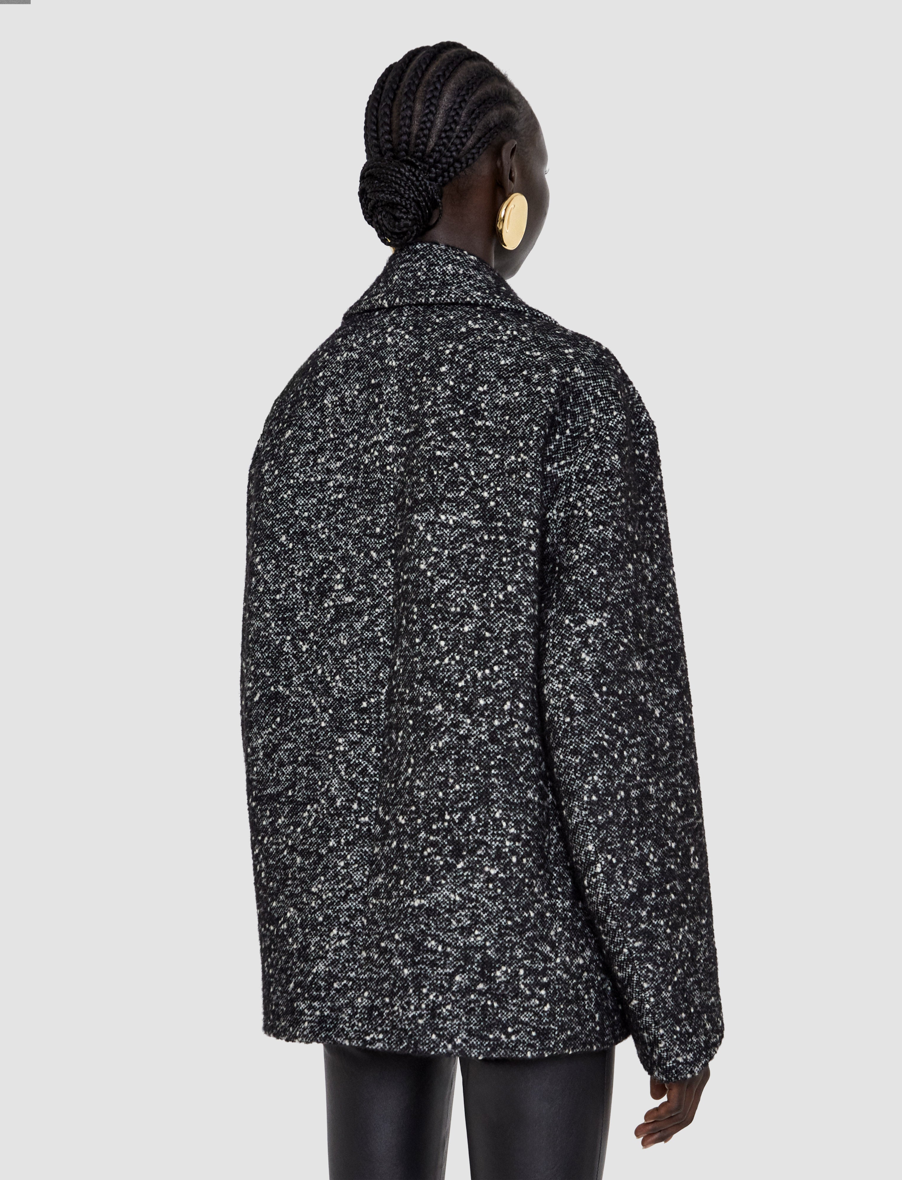 Agar Donegal Tweed Wool Coat in Black | JOSEPH US