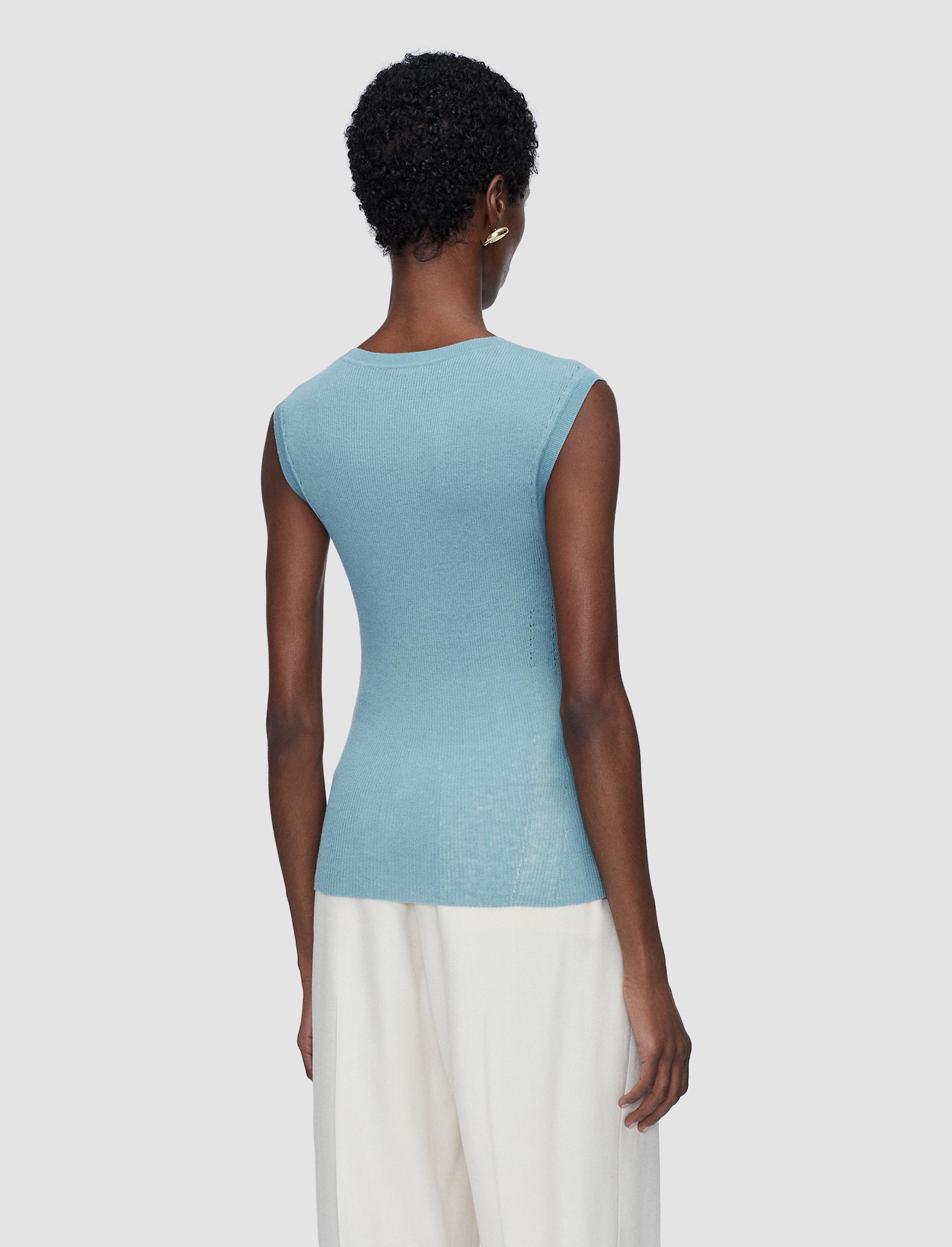 Alaou Linen Blend Knit Vest Top in Blue | JOSEPH US