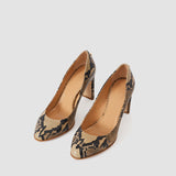 Brown Alette Snake Print Leather Heeled Pumps - Joseph